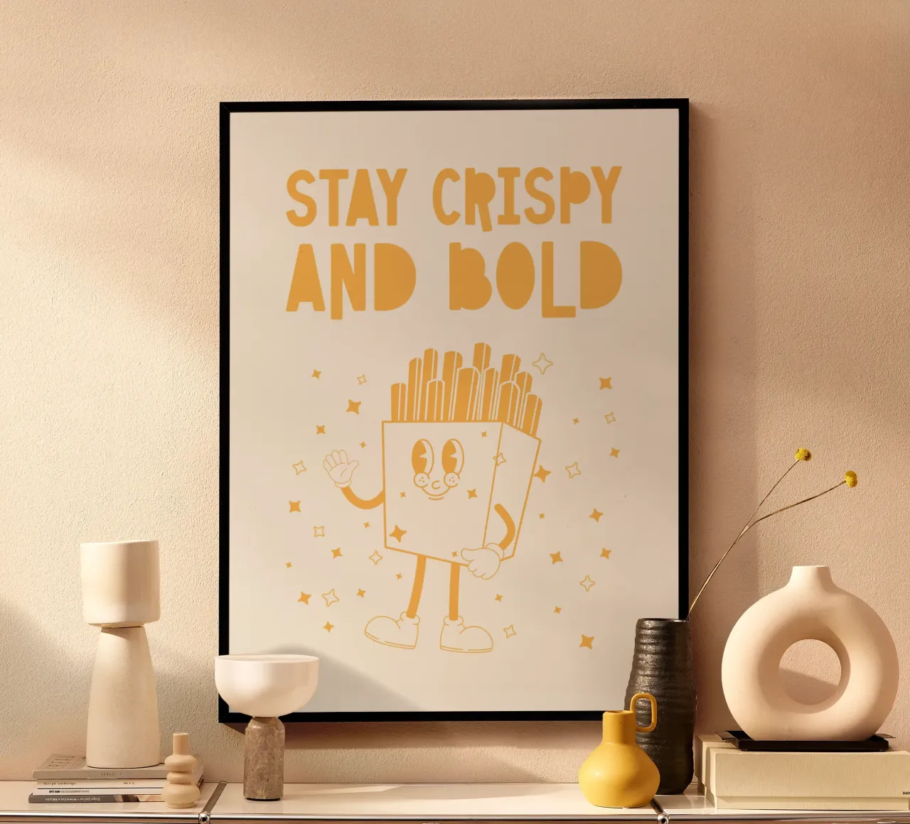 Retro Pommes Caractère Stay Crispy And Bold Jaune Blanc hahnemühle de Studio Frances M