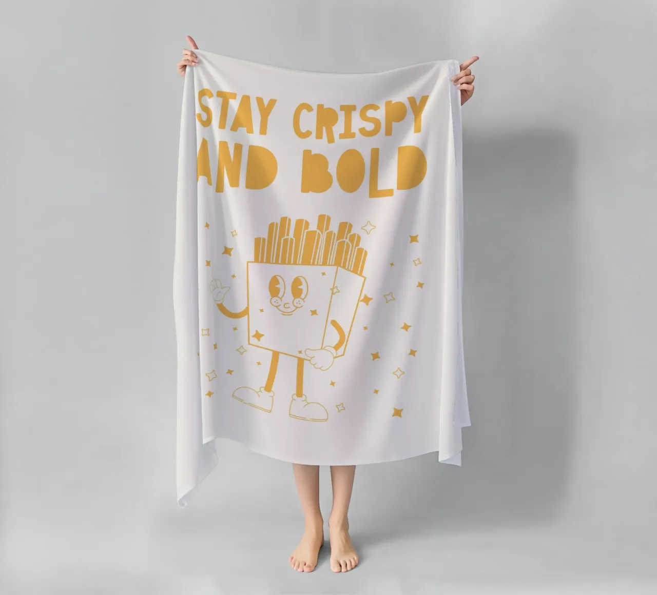 Retro Pommes Caractère Stay Crispy And Bold Jaune Blanc serviette de plage de Studio Frances M