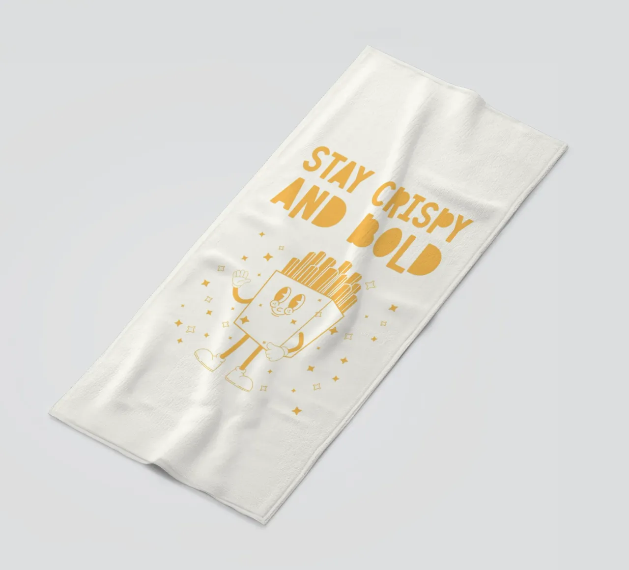 Retro Pommes Caractère Stay Crispy And Bold Jaune Blanc serviette de plage de Studio Frances M