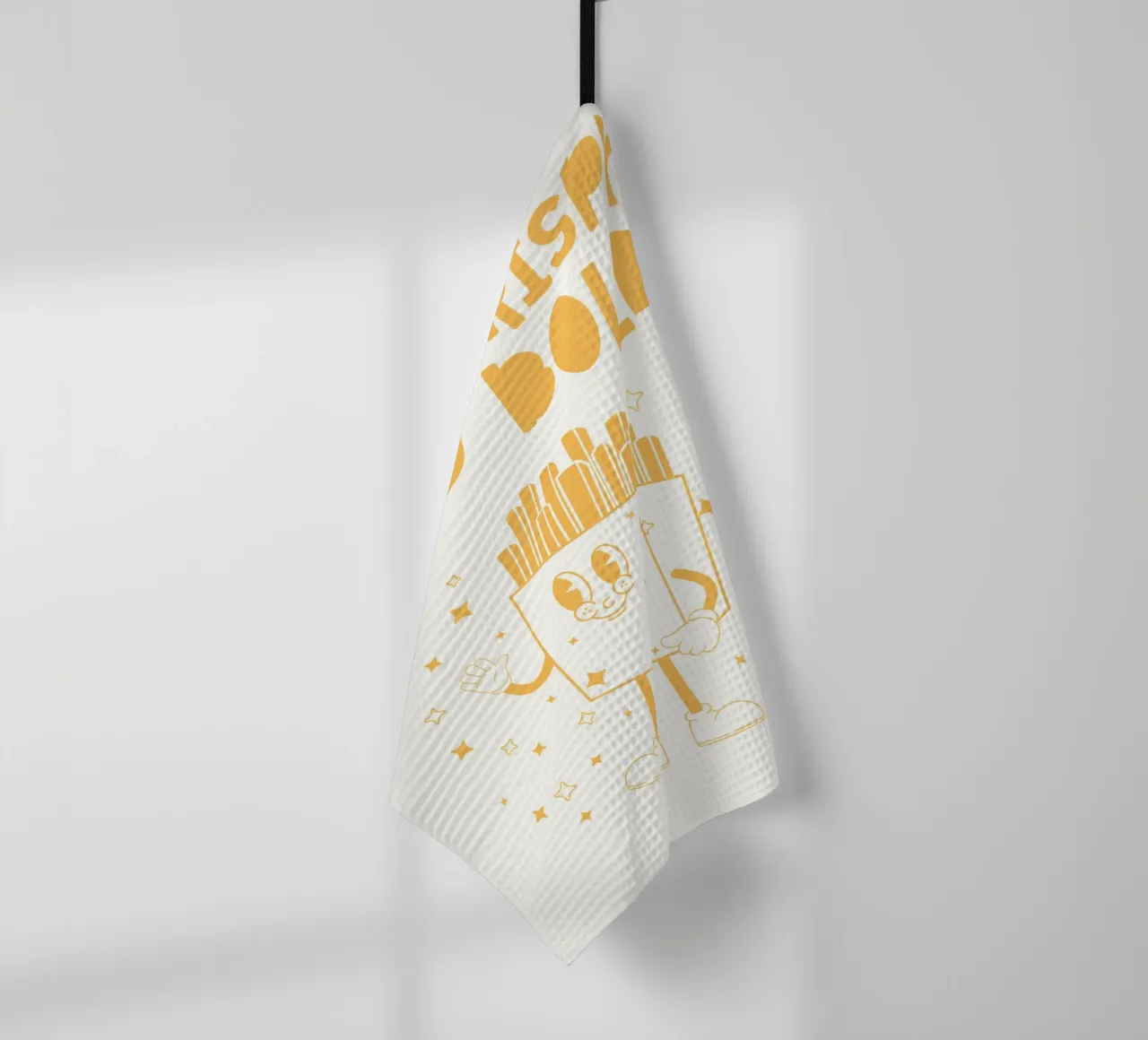 Retro Pommes Caractère Stay Crispy And Bold Jaune Blanc torchon de Studio Frances M