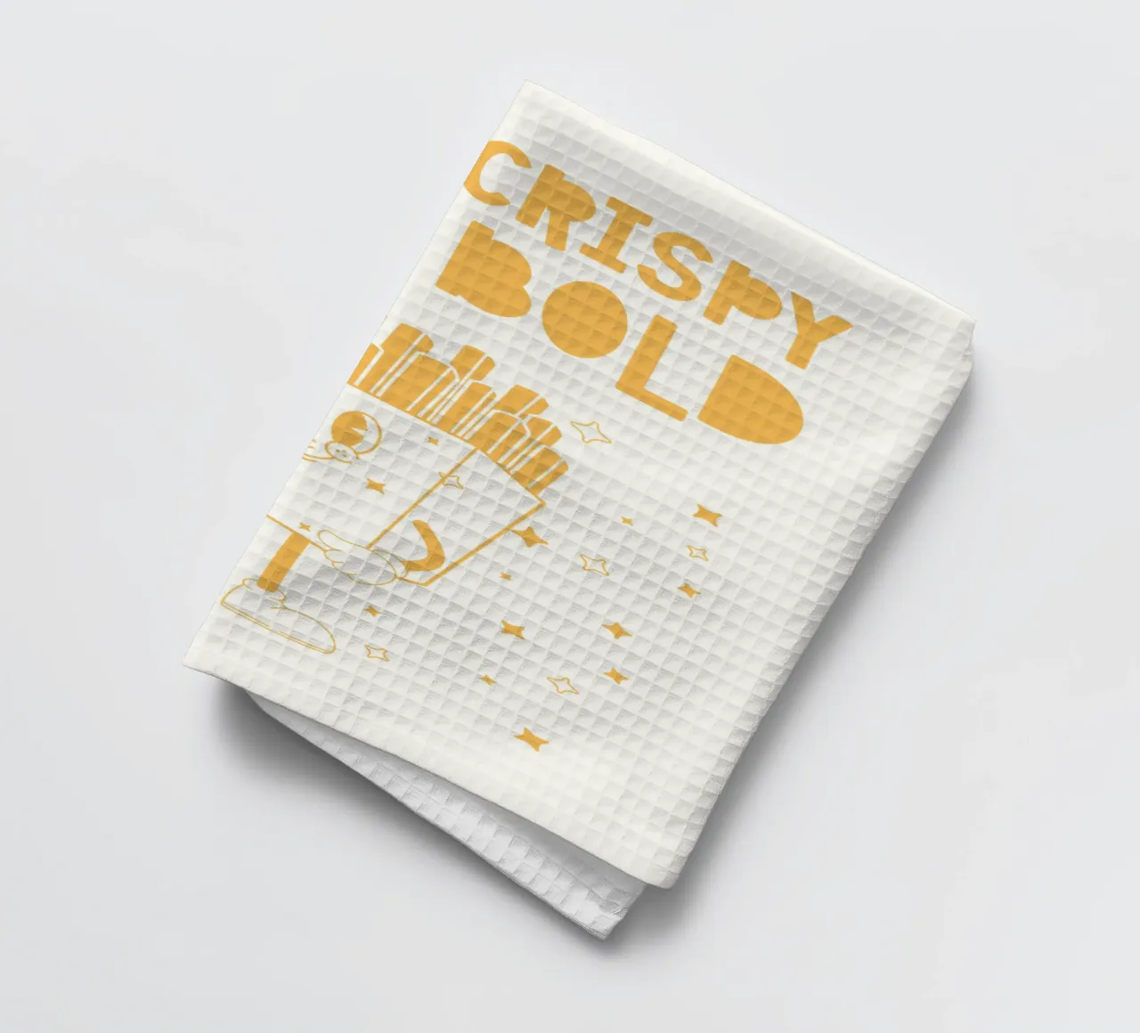 Retro Pommes Caractère Stay Crispy And Bold Jaune Blanc torchon de Studio Frances M