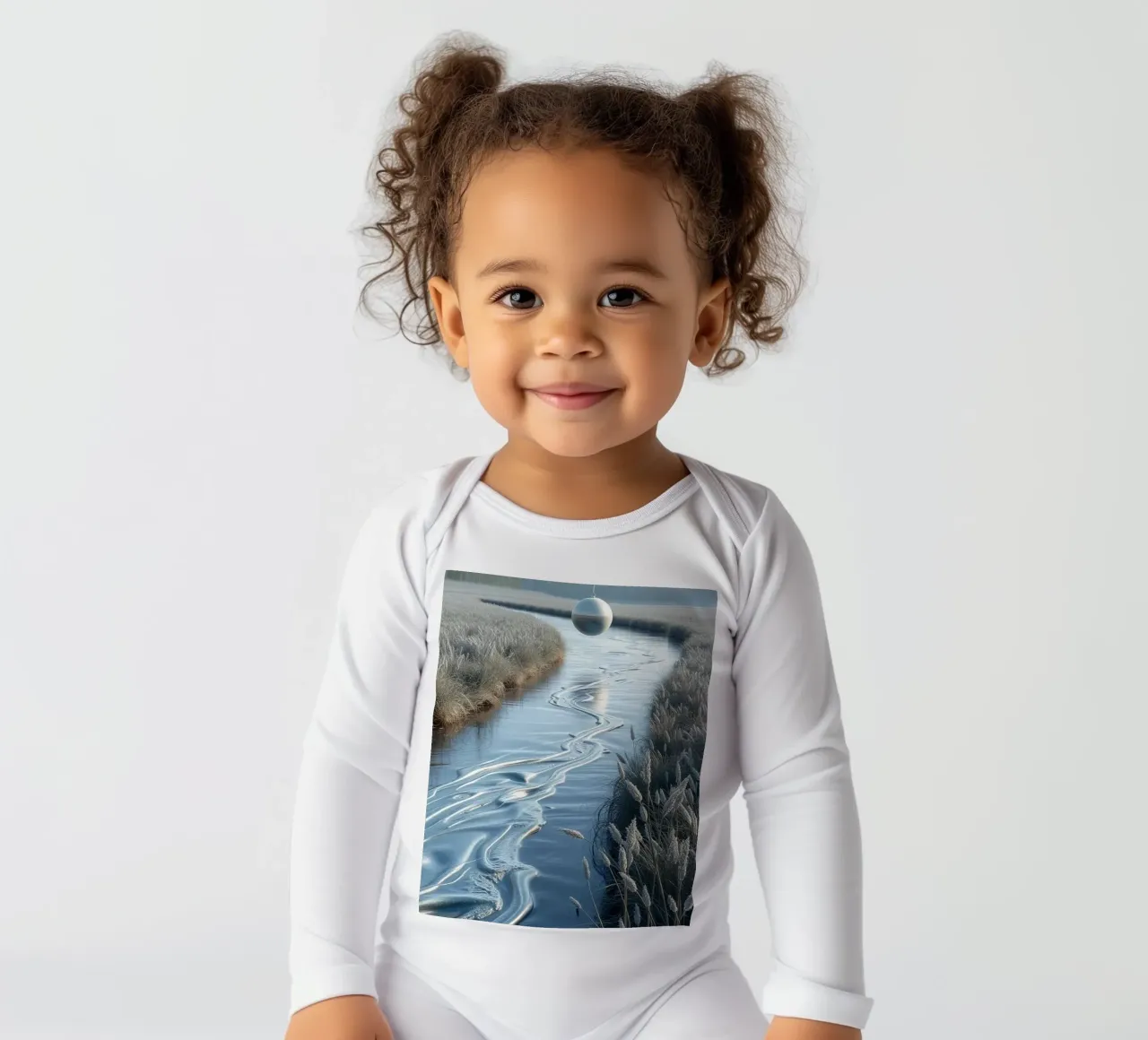 Paesaggio onirico sereno: Il riflesso di una sfera d'argento body neonato maniche lunghe da Artistic-shop