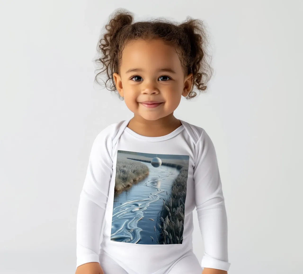 Paesaggio onirico sereno: Il riflesso di una sfera d'argento body neonato maniche lunghe da Artistic-shop