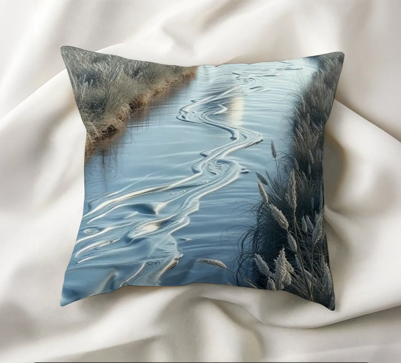 Paesaggio onirico sereno: Il riflesso di una sfera d'argento cuscino da Artistic-shop