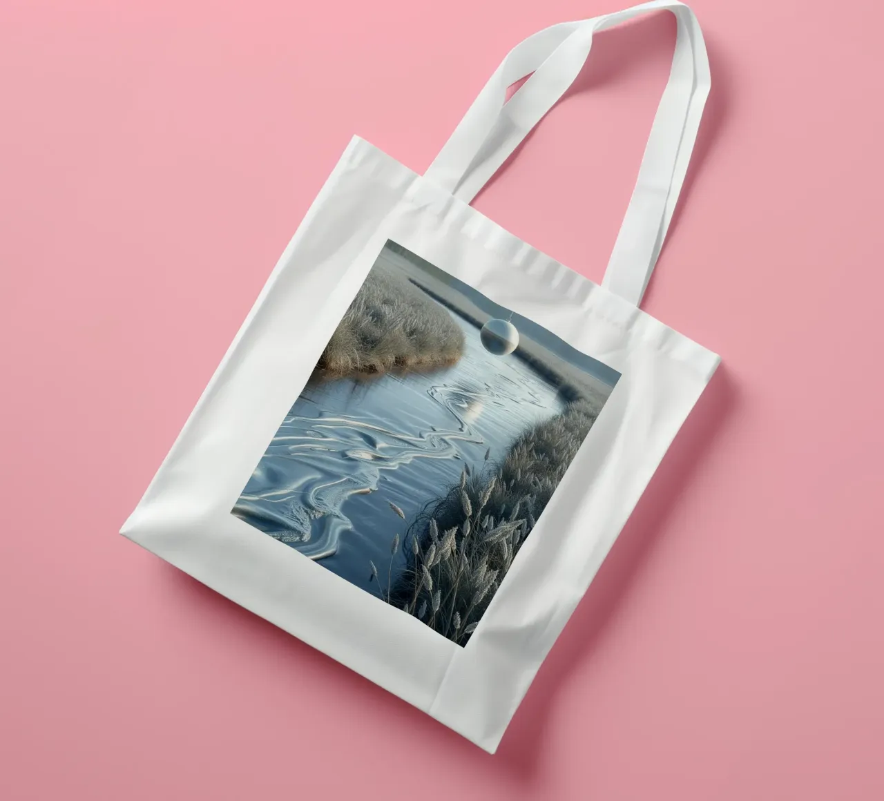 Paesaggio onirico sereno: Il riflesso di una sfera d'argento borsa in juta da Artistic-shop