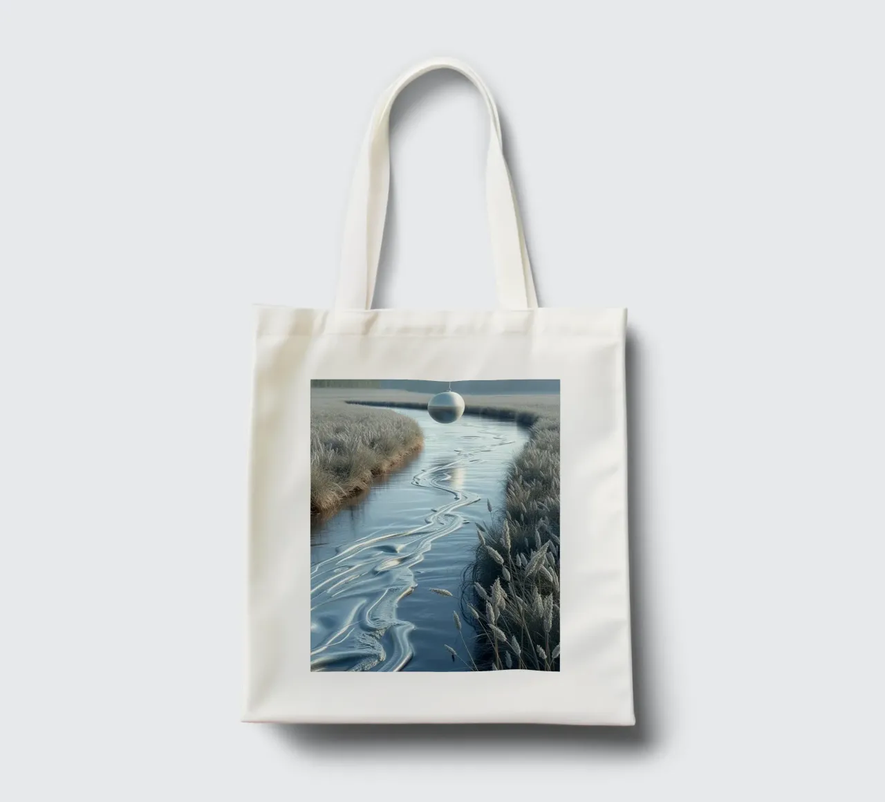 Paesaggio onirico sereno: Il riflesso di una sfera d'argento borsa in juta da Artistic-shop