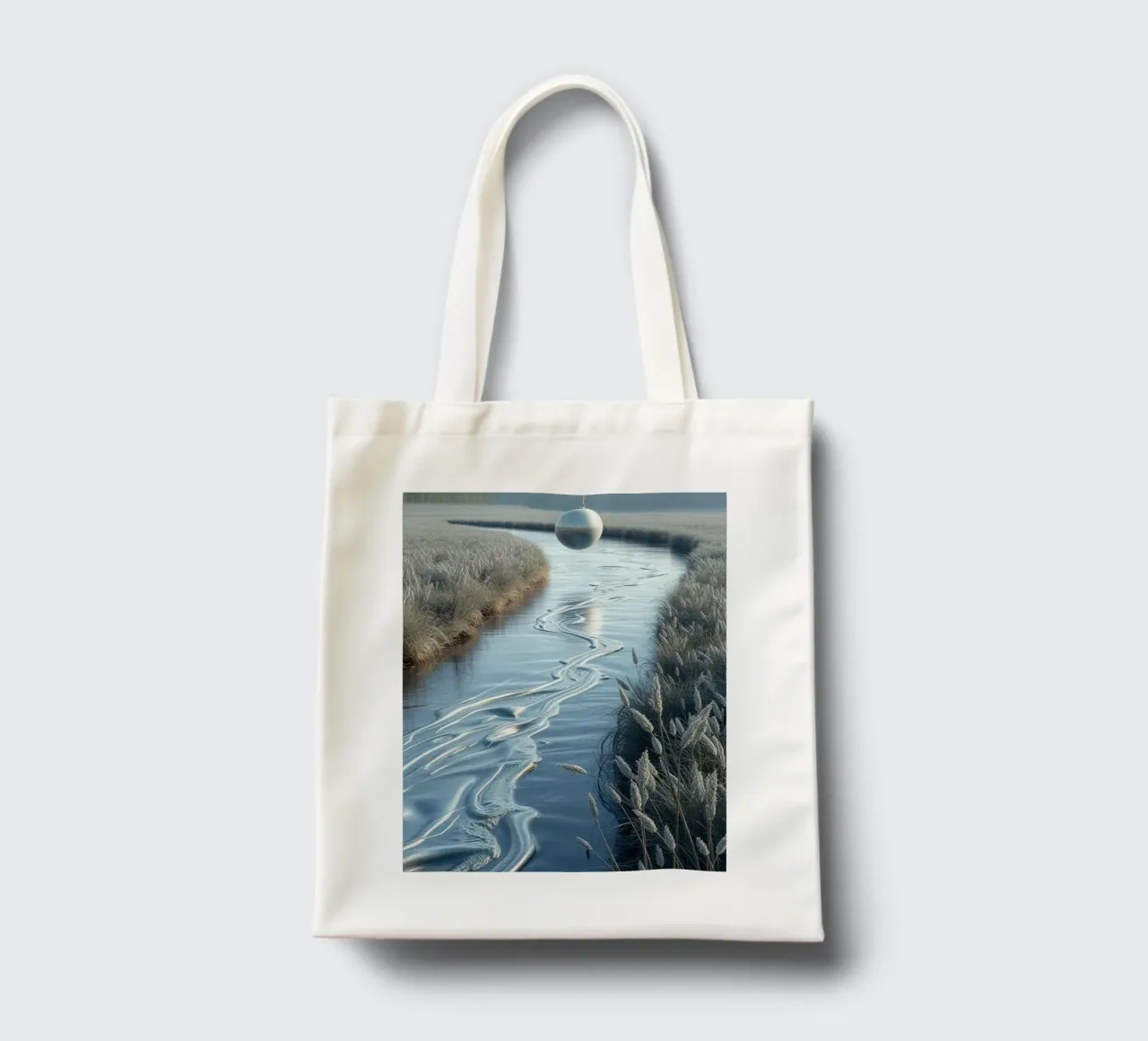 Paesaggio onirico sereno: Il riflesso di una sfera d'argento borsa in juta da Artistic-shop