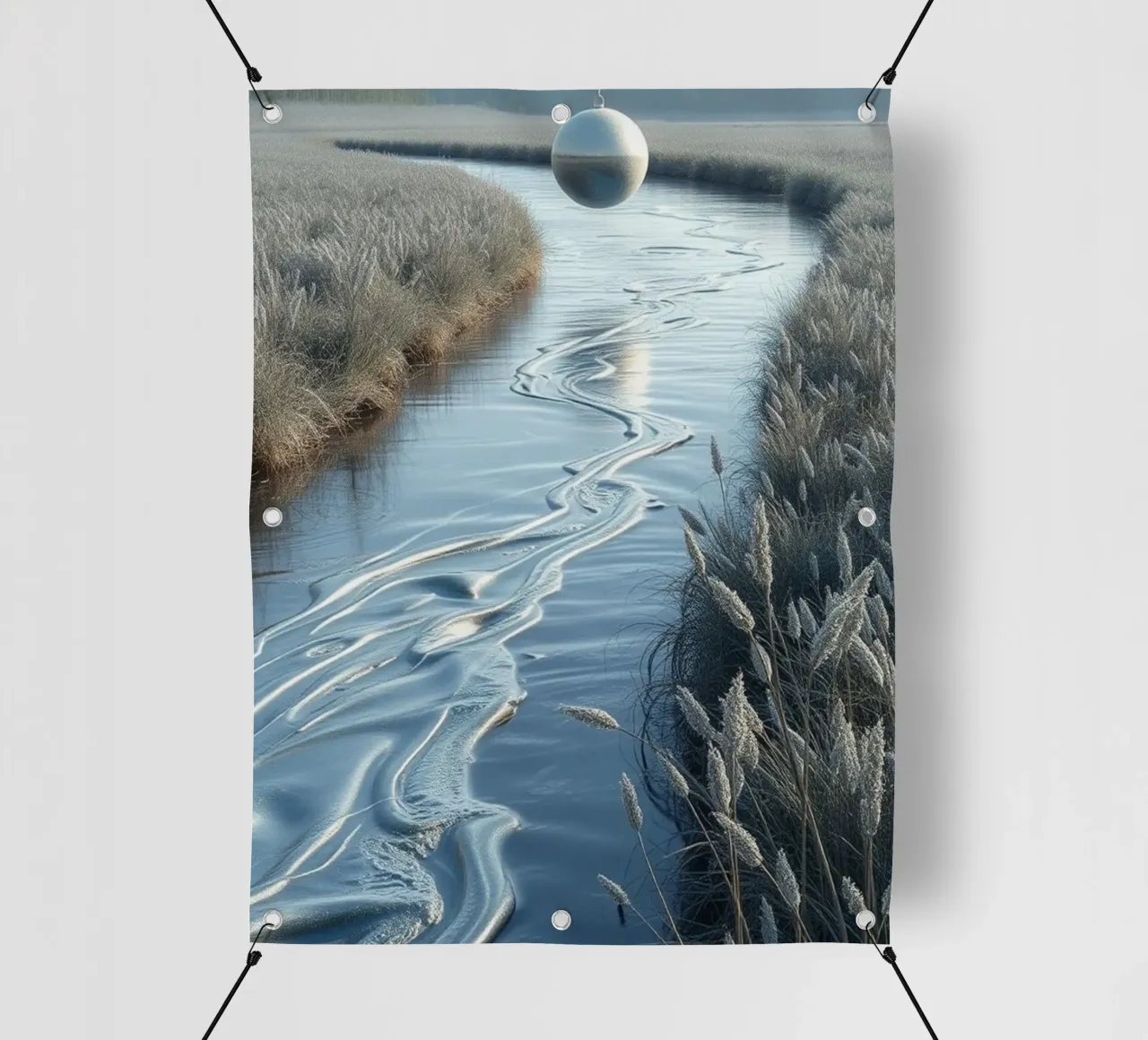 Gelassene Traumlandschaft: Die Reflexion einer Silberkugel PVC Plane von Artistic-shop