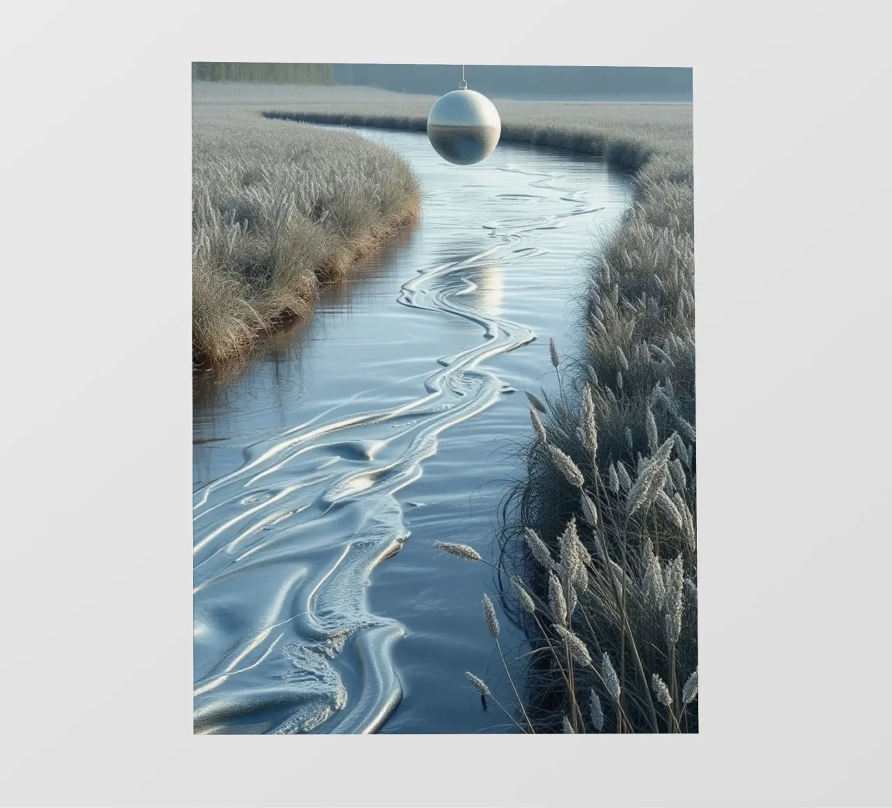 Gelassene Traumlandschaft: Die Reflexion einer Silberkugel PVC Plane von Artistic-shop