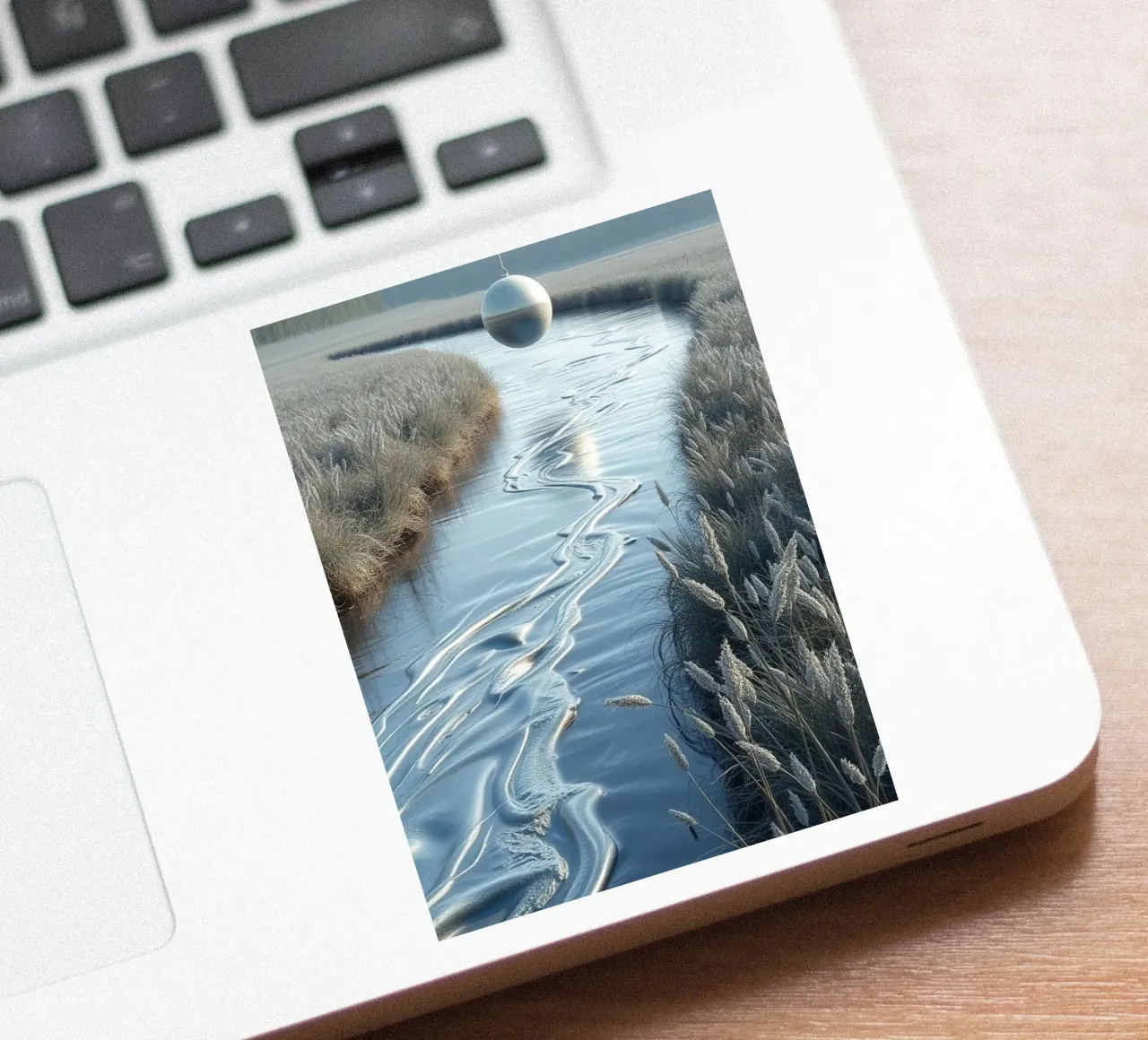 Paesaggio onirico sereno: Il riflesso di una sfera d'argento adesivo da Artistic-shop