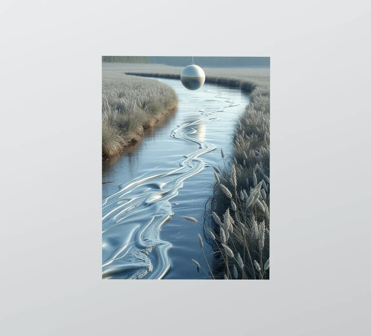 Paesaggio onirico sereno: Il riflesso di una sfera d'argento adesivo da Artistic-shop