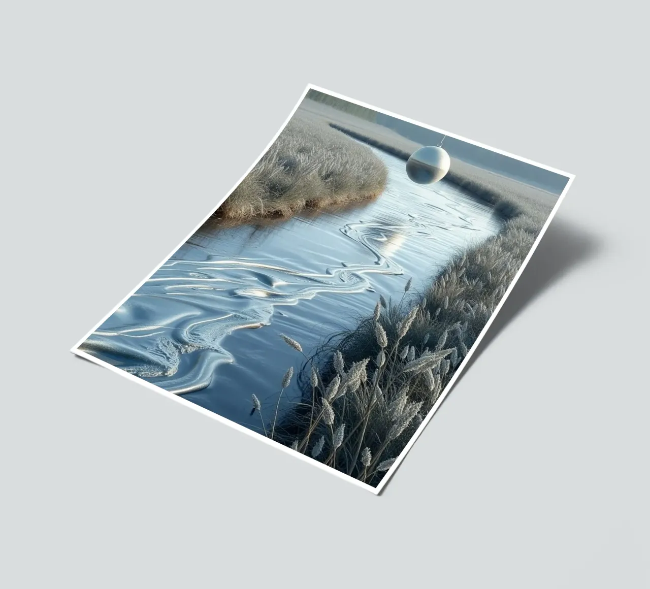 Paesaggio onirico sereno: Il riflesso di una sfera d'argento foglio adesivo da Artistic-shop