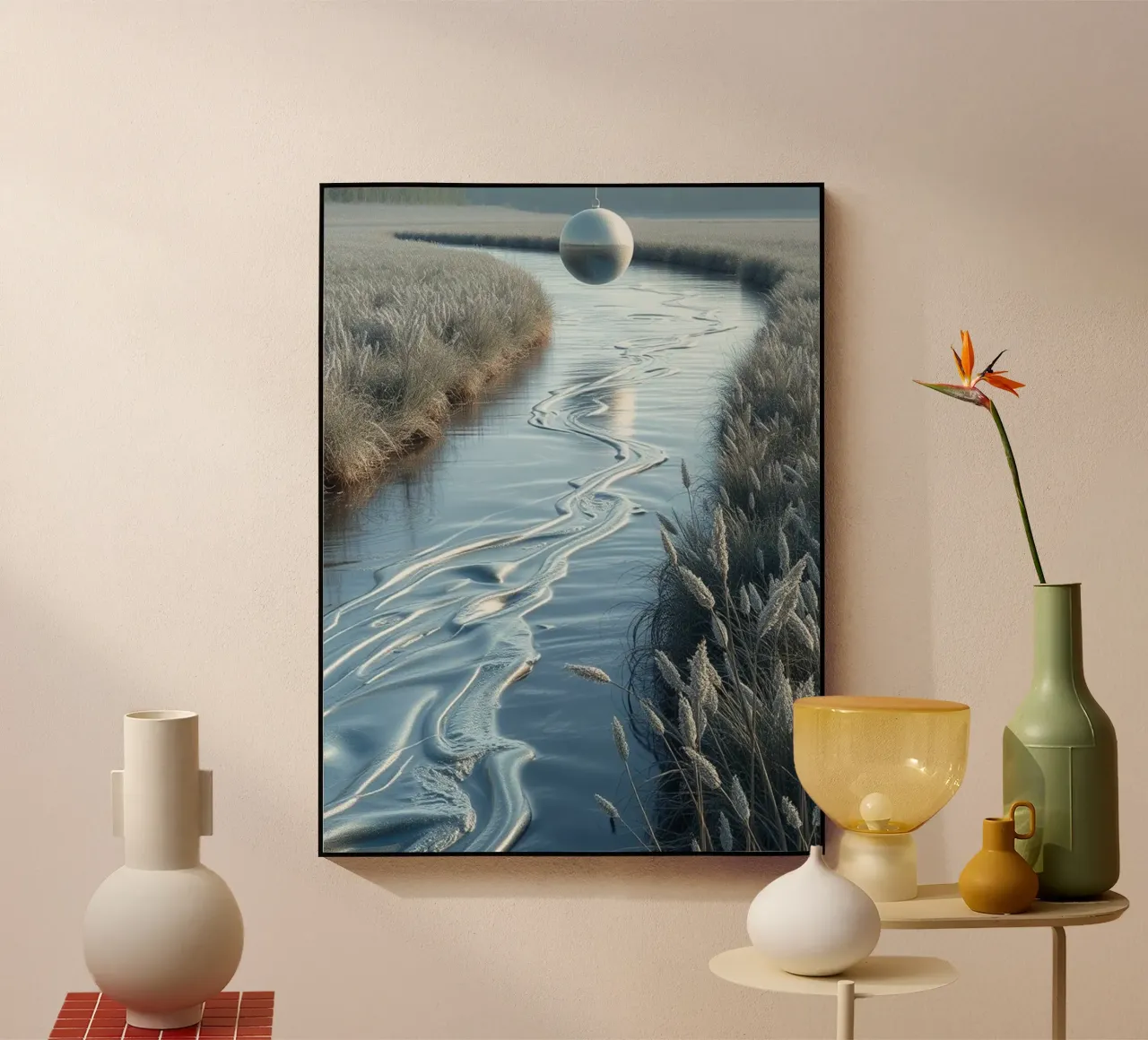 Gelassene Traumlandschaft: Die Reflexion einer Silberkugel Acryl-Glas von Artistic-shop