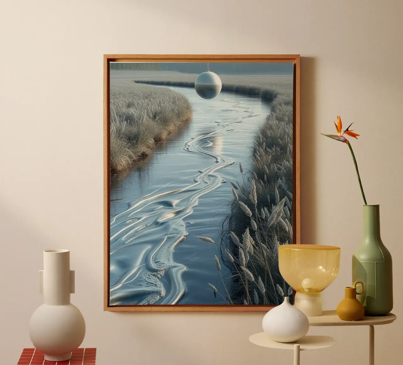 Paesaggio onirico sereno: Il riflesso di una sfera d'argento tela da Artistic-shop