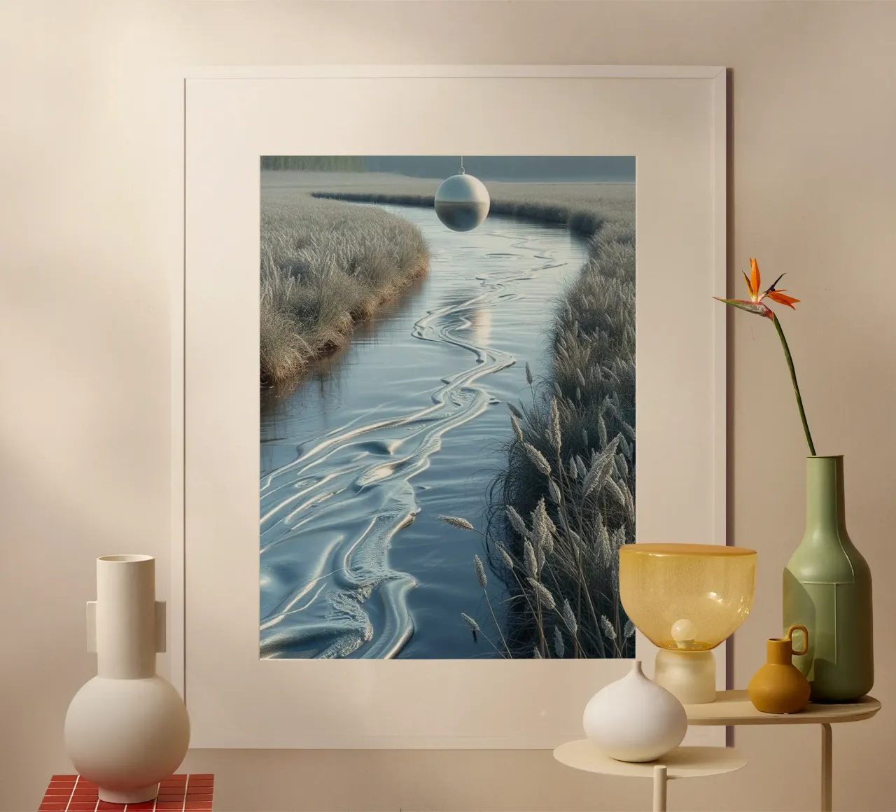 Paesaggio onirico sereno: Il riflesso di una sfera d'argento carta hahnemühle da Artistic-shop