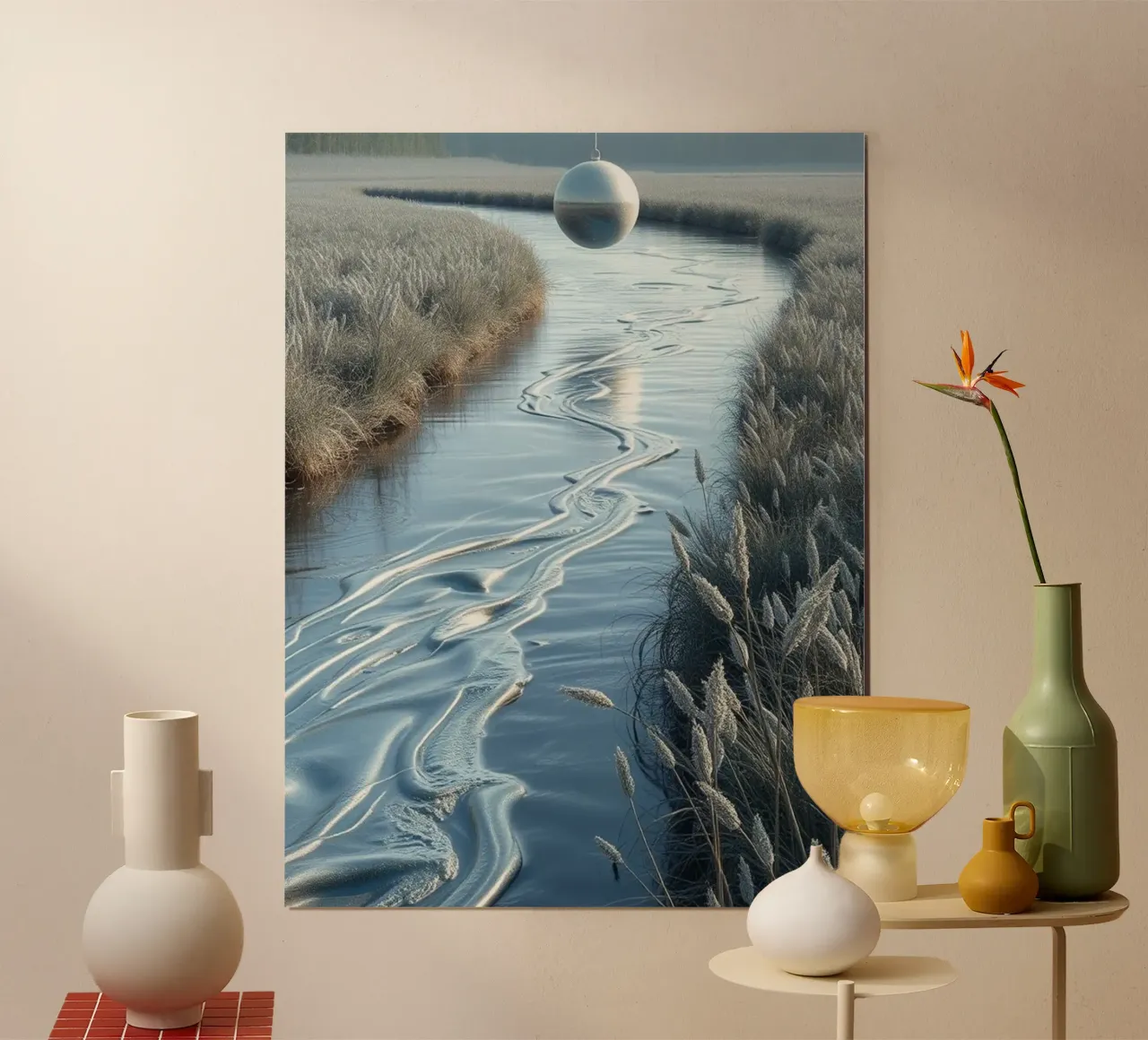 Paesaggio onirico sereno: Il riflesso di una sfera d'argento carta hahnemühle da Artistic-shop