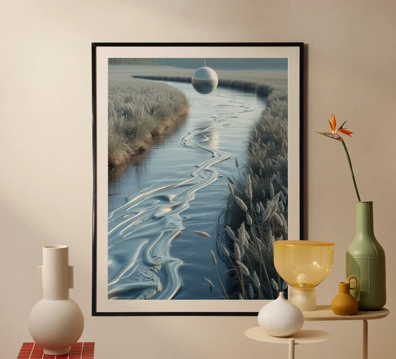 Paesaggio onirico sereno: Il riflesso di una sfera d'argento carta hahnemühle da Artistic-shop