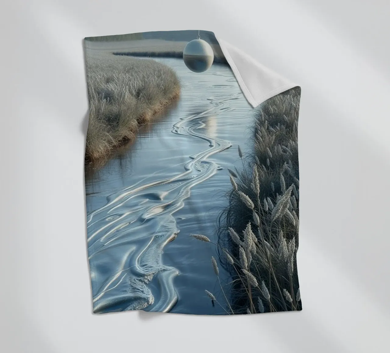 Paesaggio onirico sereno: Il riflesso di una sfera d'argento coperta in pile da Artistic-shop