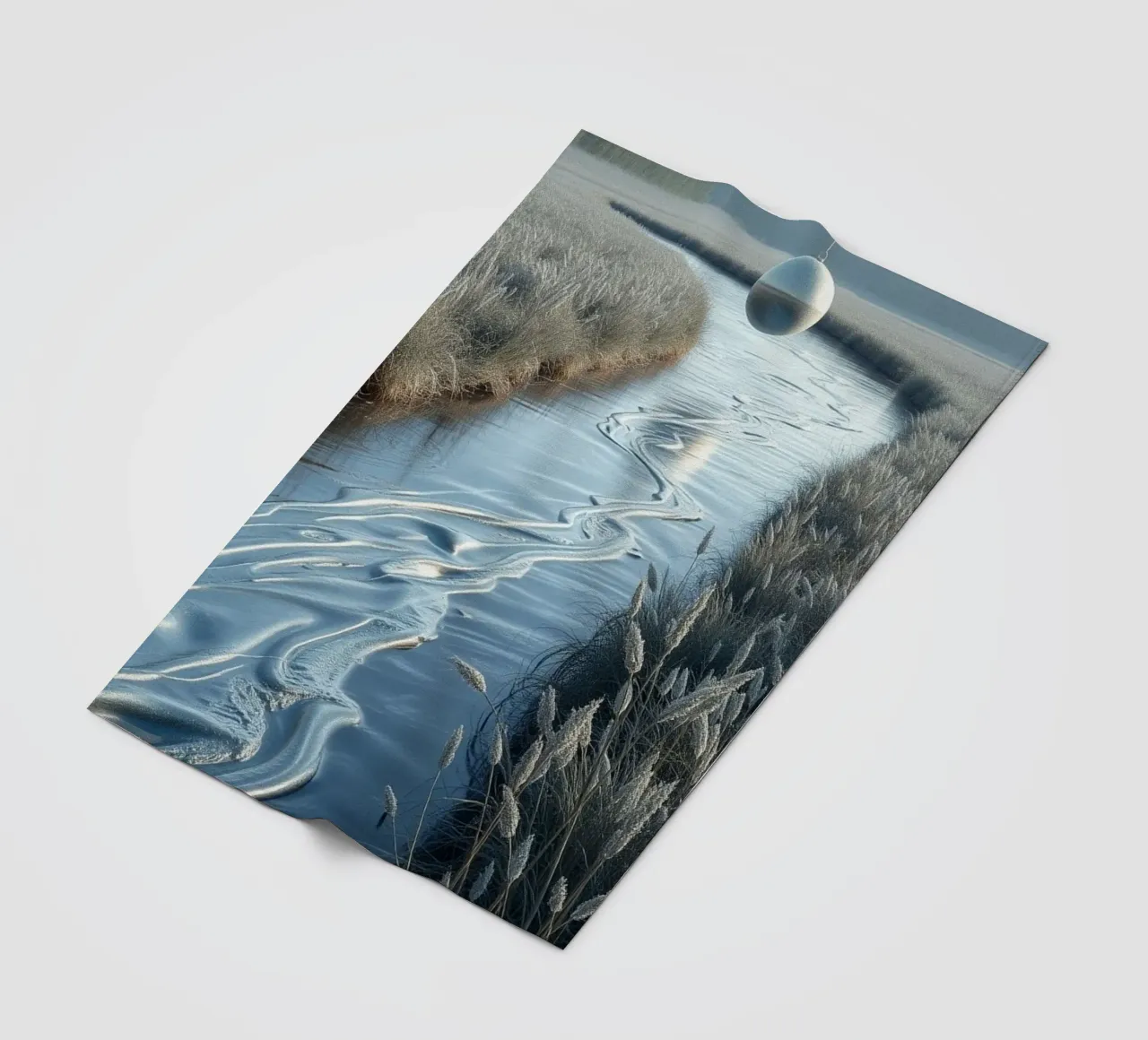 Paesaggio onirico sereno: Il riflesso di una sfera d'argento coperta in pile da Artistic-shop