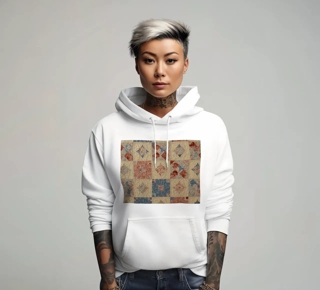 Tessuto trapuntato con motivi geometrici e floreali felpa con cappuccio da DesignDoodle