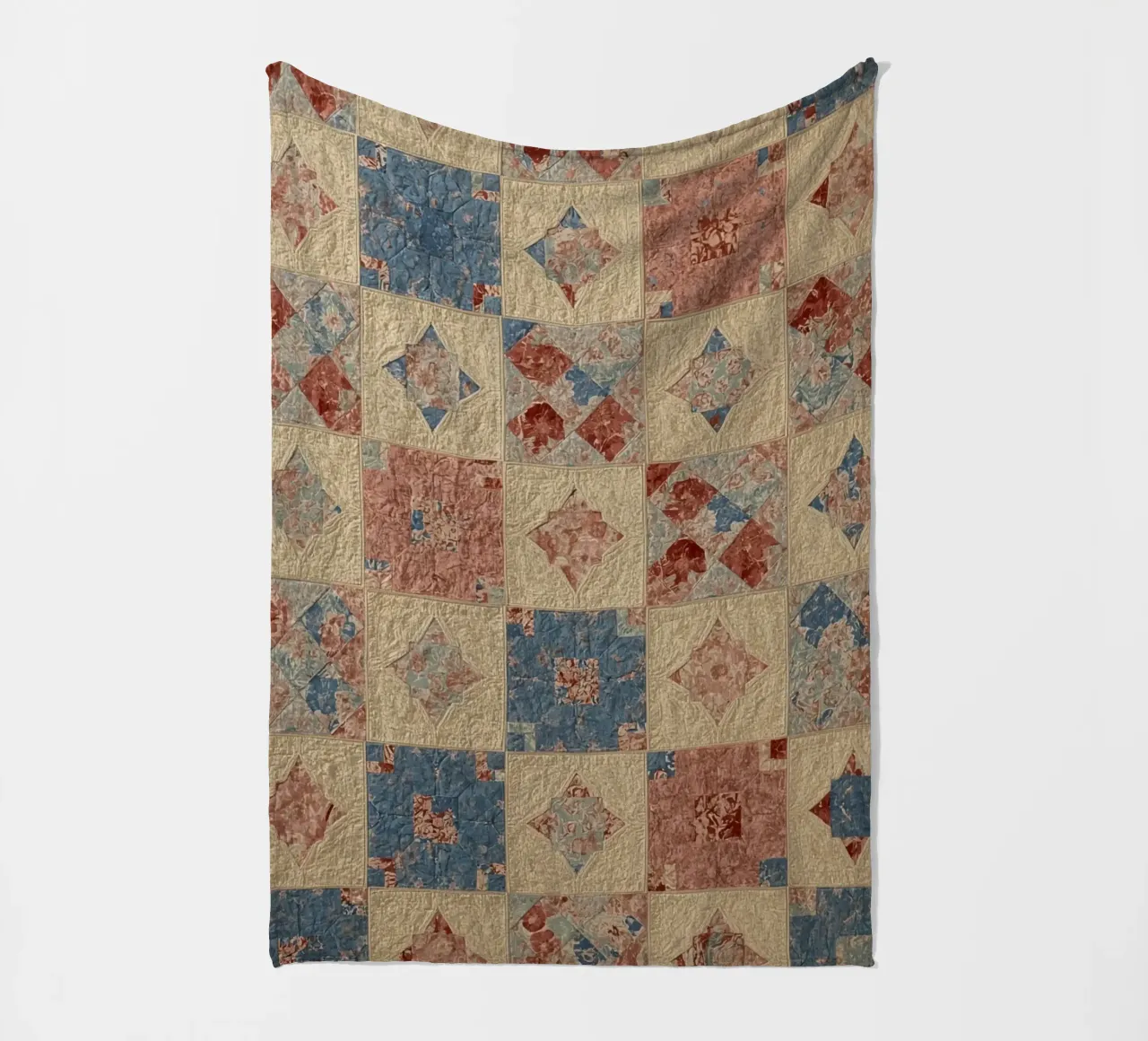 Quilted Fabric with Geometric and Floral Patterns fleece blanket by DesignDoodle
