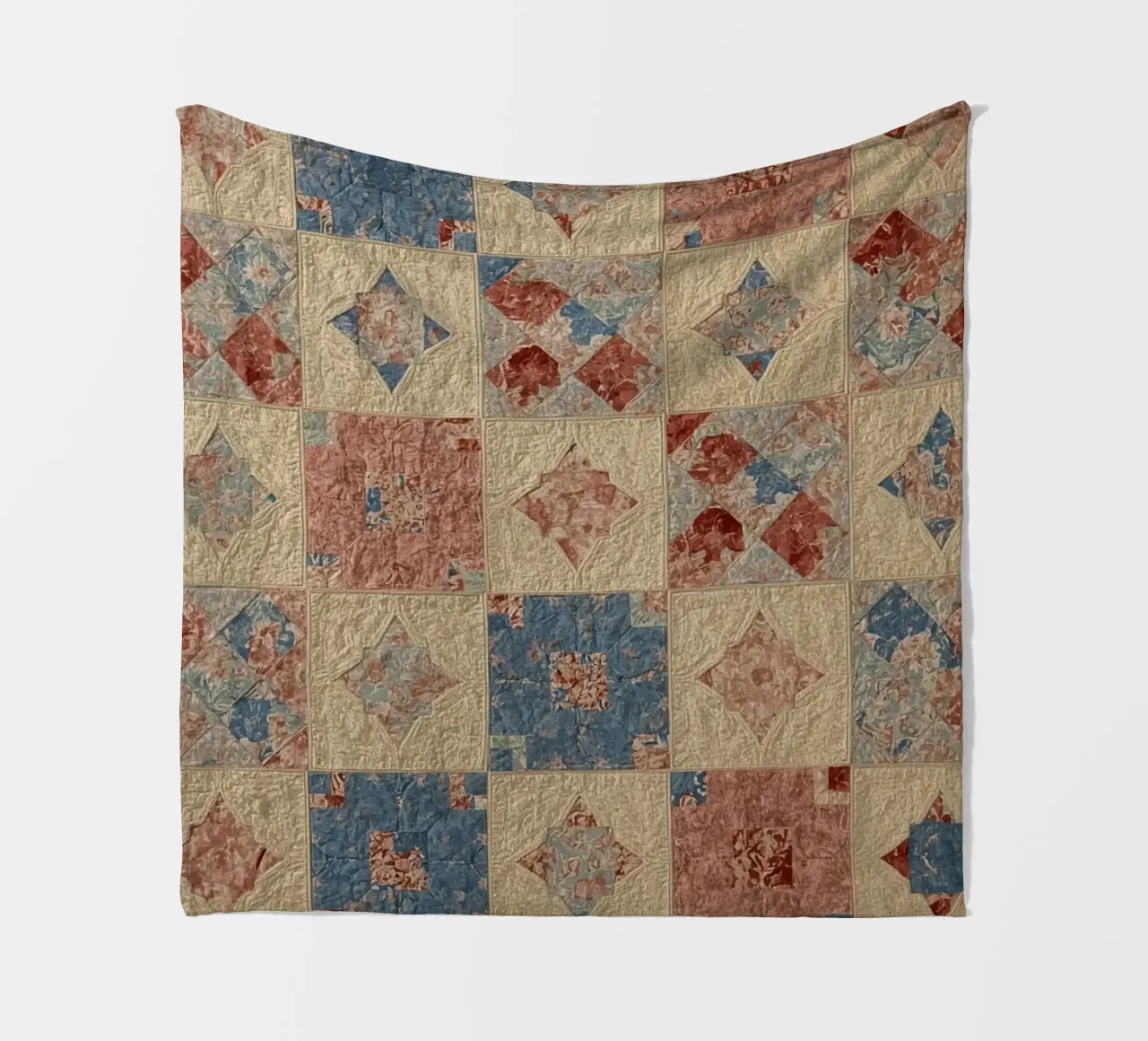 Quilted Fabric with Geometric and Floral Patterns fleece blanket by DesignDoodle