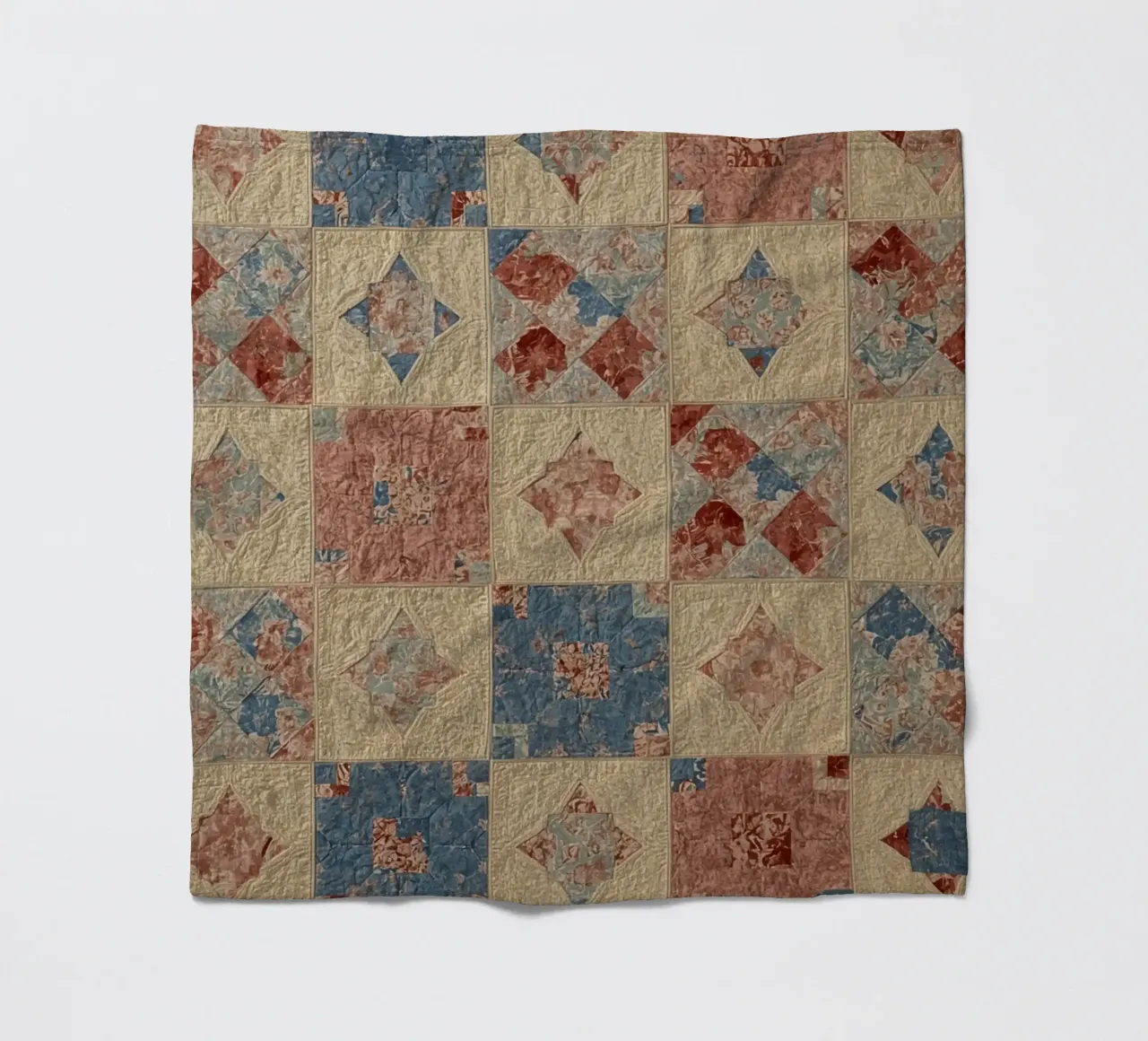 Quilted Fabric with Geometric and Floral Patterns fleece blanket by DesignDoodle