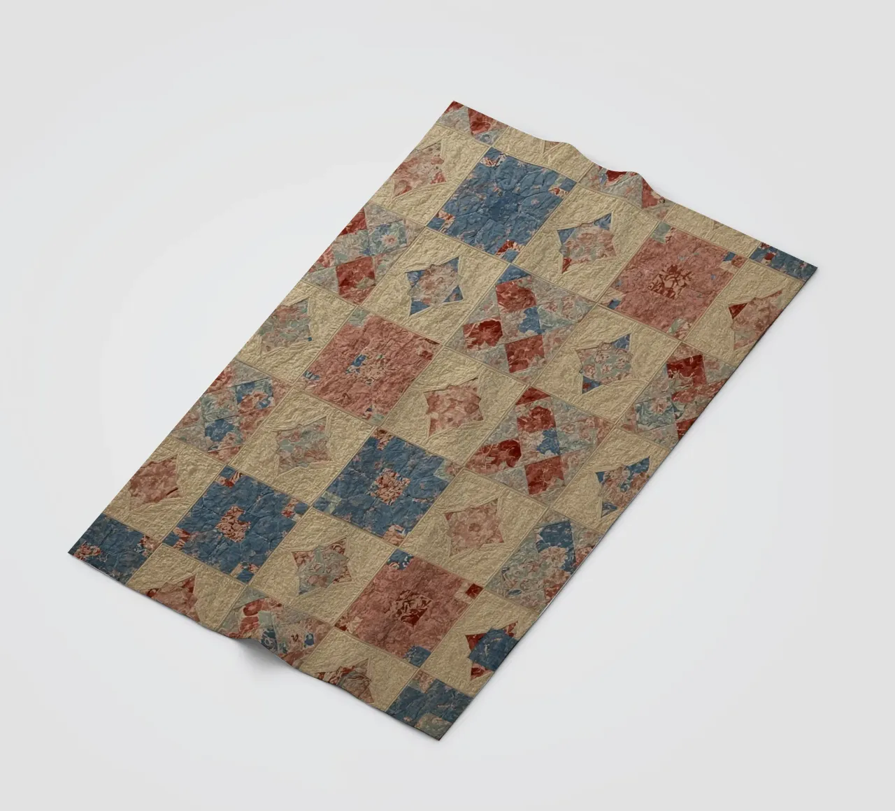 Quilted Fabric with Geometric and Floral Patterns fleece blanket by DesignDoodle