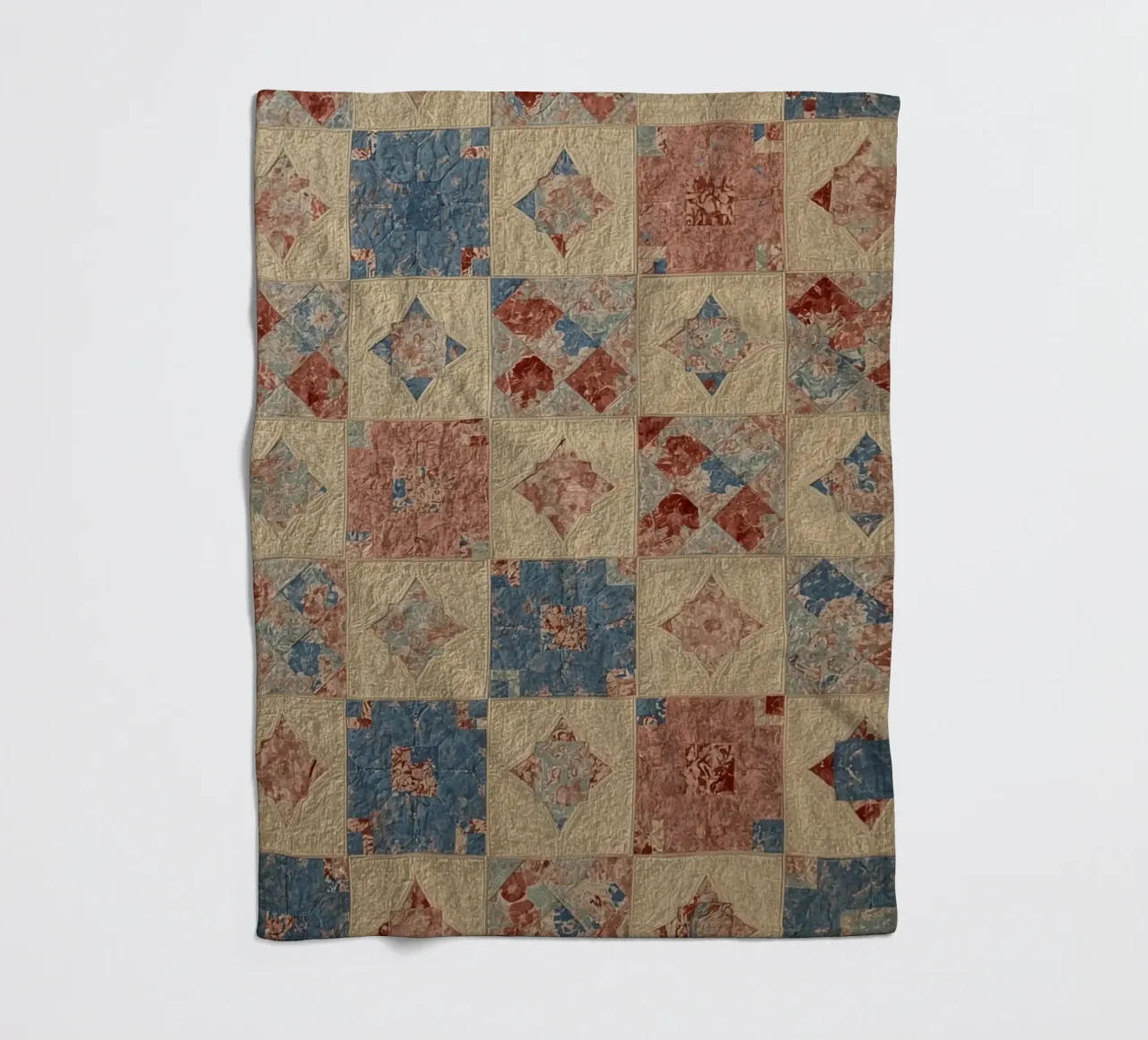 Quilted Fabric with Geometric and Floral Patterns fleece blanket by DesignDoodle