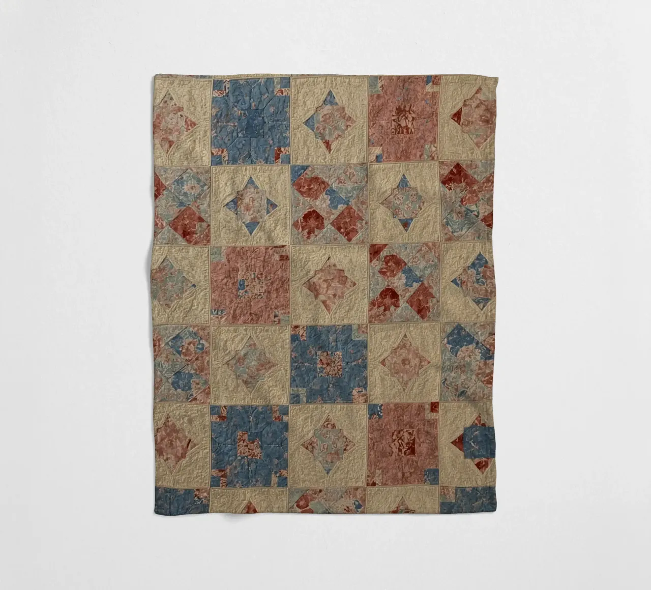 Quilted Fabric with Geometric and Floral Patterns fleece blanket by DesignDoodle