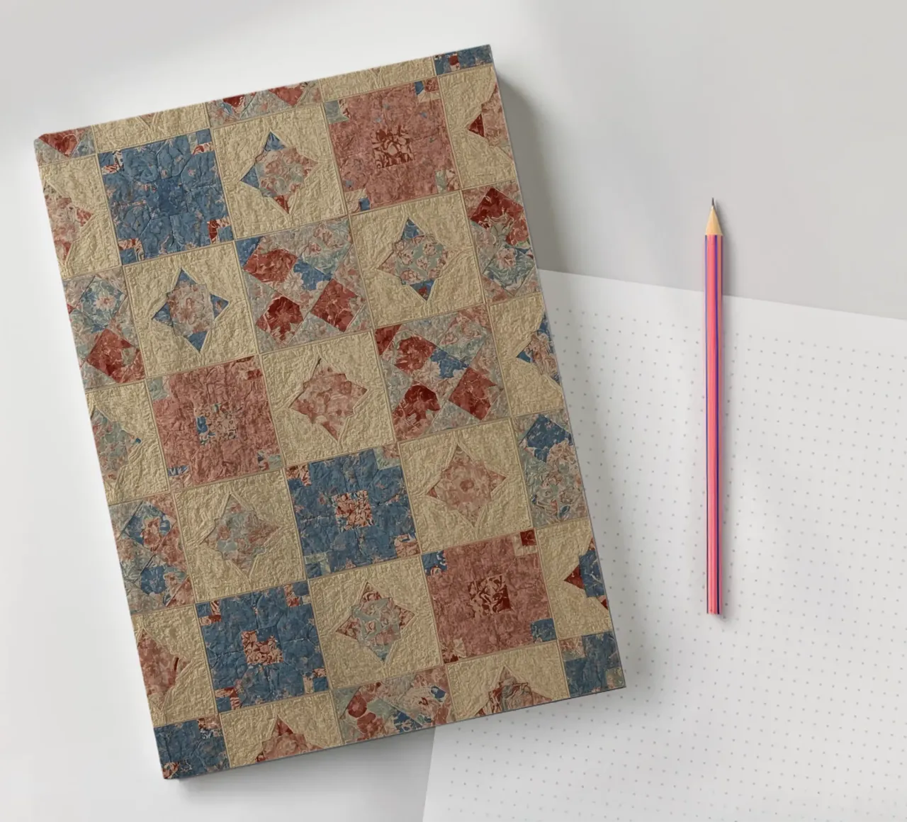 Quilted Fabric with Geometric and Floral Patterns notebook by DesignDoodle