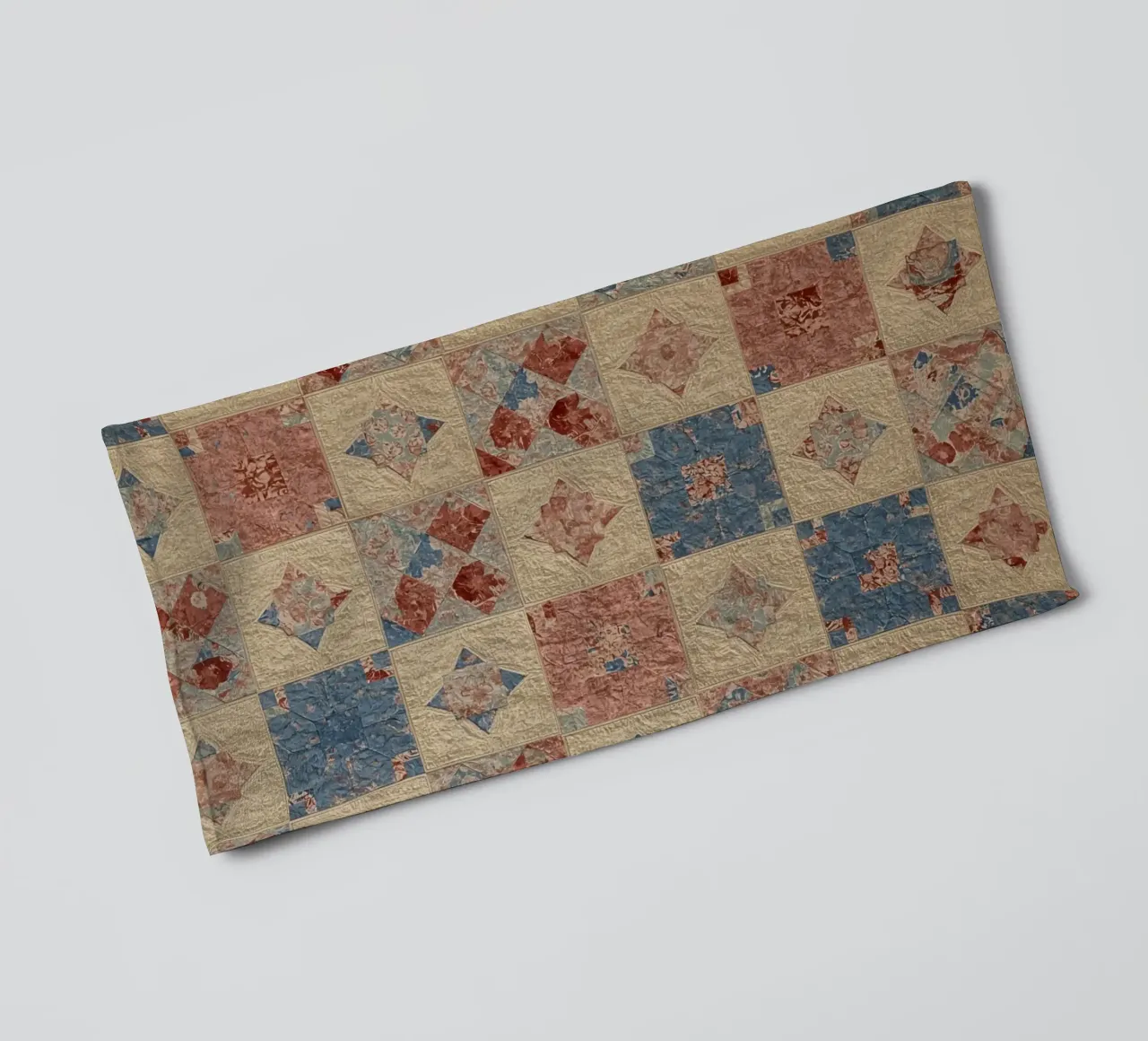 Quilted Fabric with Geometric and Floral Patterns towel by DesignDoodle