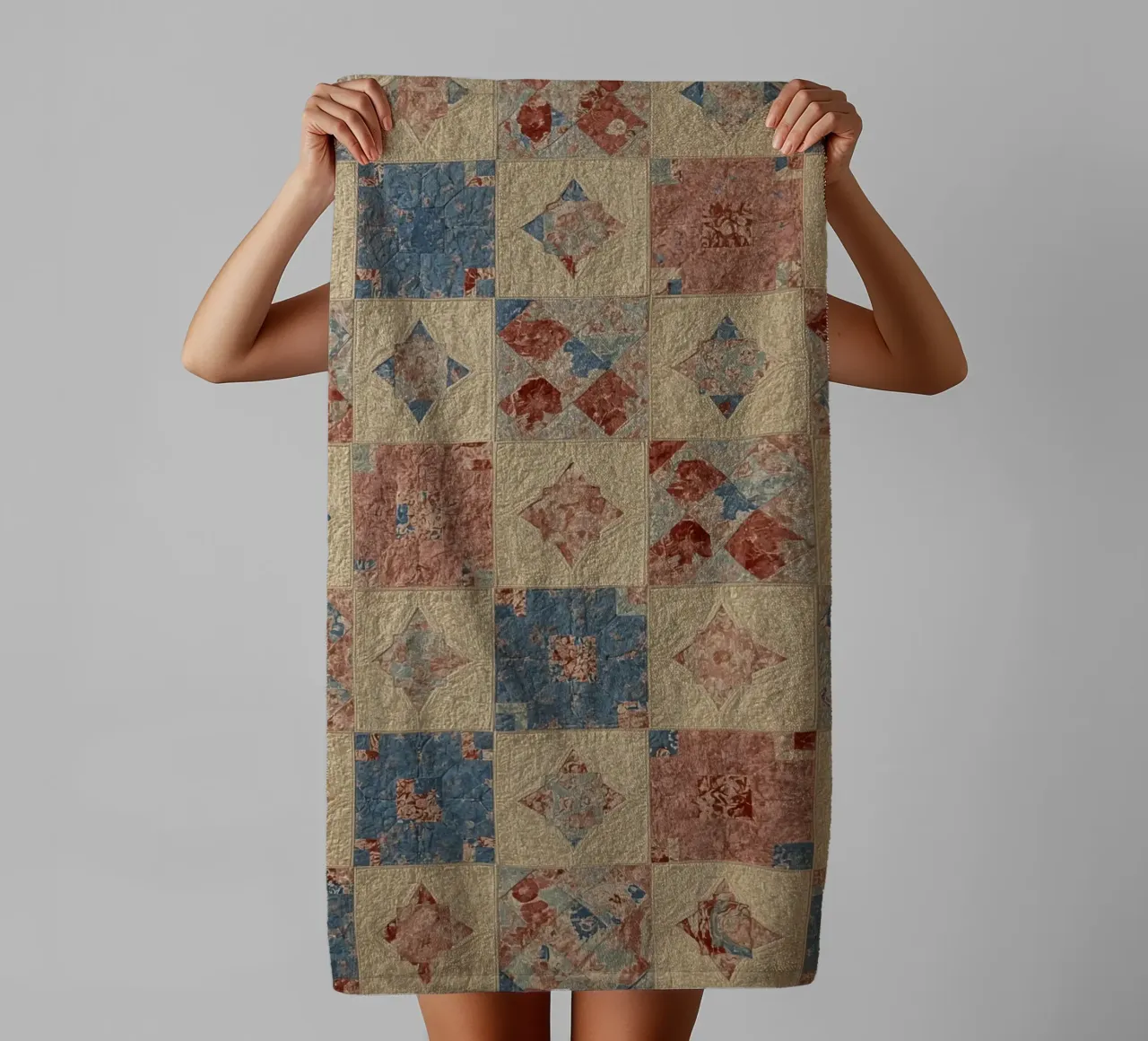 Quilted Fabric with Geometric and Floral Patterns towel by DesignDoodle