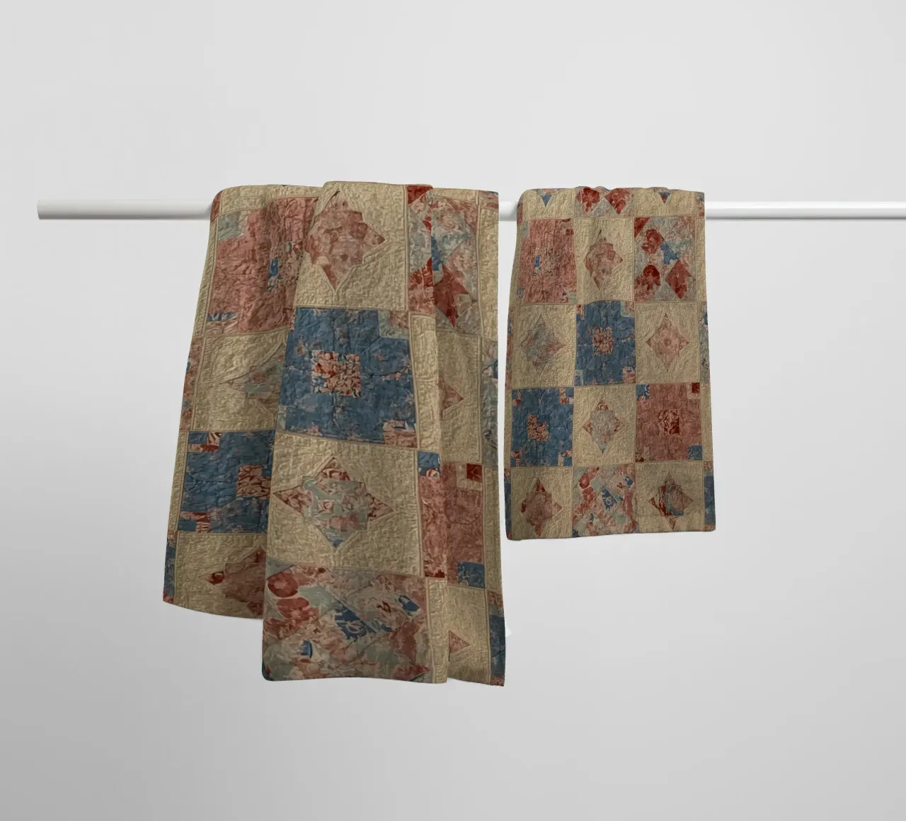 Quilted Fabric with Geometric and Floral Patterns towel by DesignDoodle