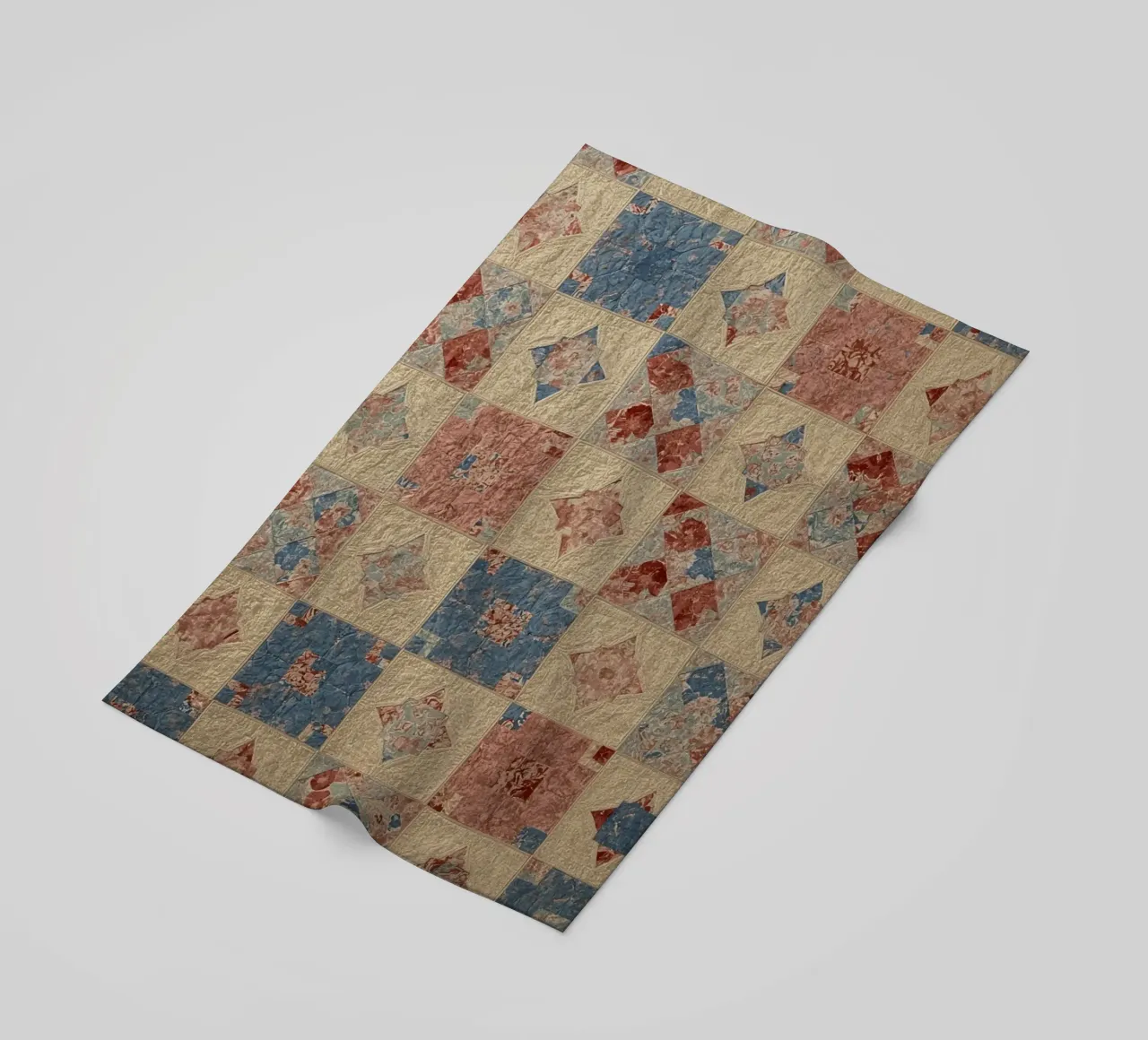 Quilted Fabric with Geometric and Floral Patterns beach towel by DesignDoodle