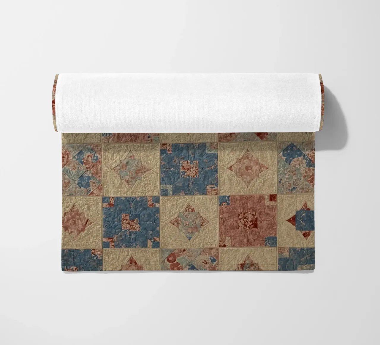 Quilted Fabric with Geometric and Floral Patterns beach towel by DesignDoodle