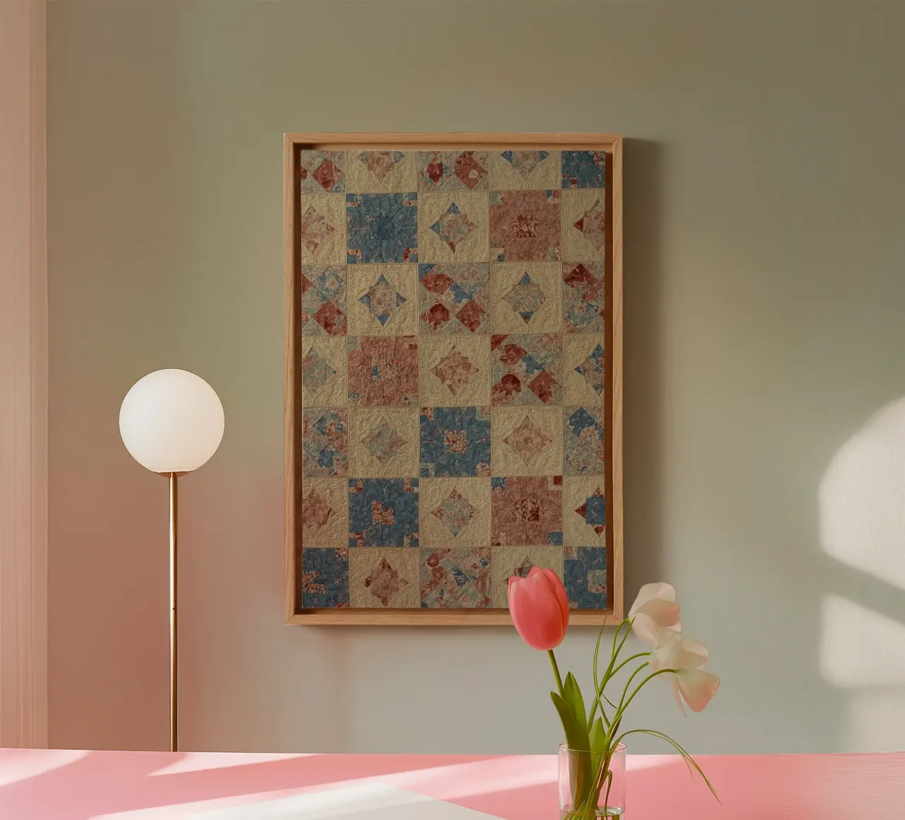 Quilted Fabric with Geometric and Floral Patterns canvas by DesignDoodle