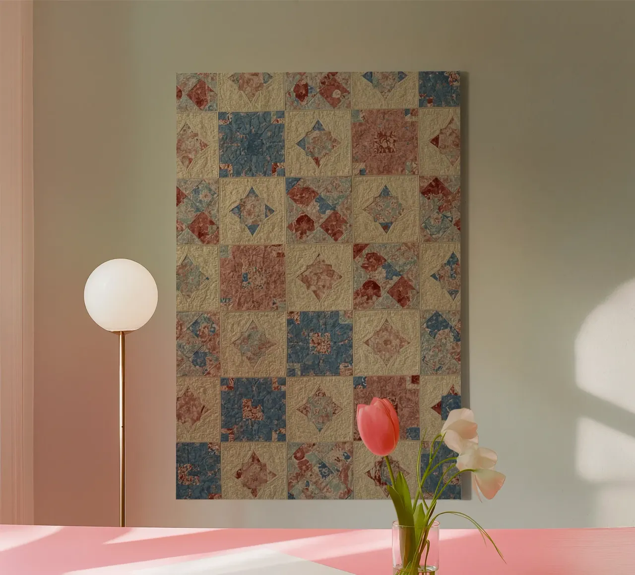 Quilted Fabric with Geometric and Floral Patterns canvas by DesignDoodle