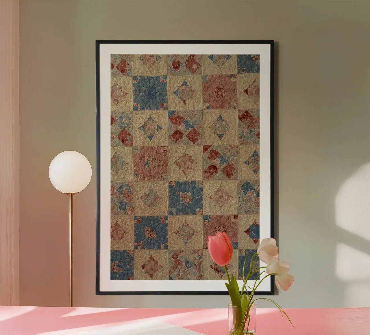 Quilted Fabric with Geometric and Floral Patterns hahnemühle by DesignDoodle