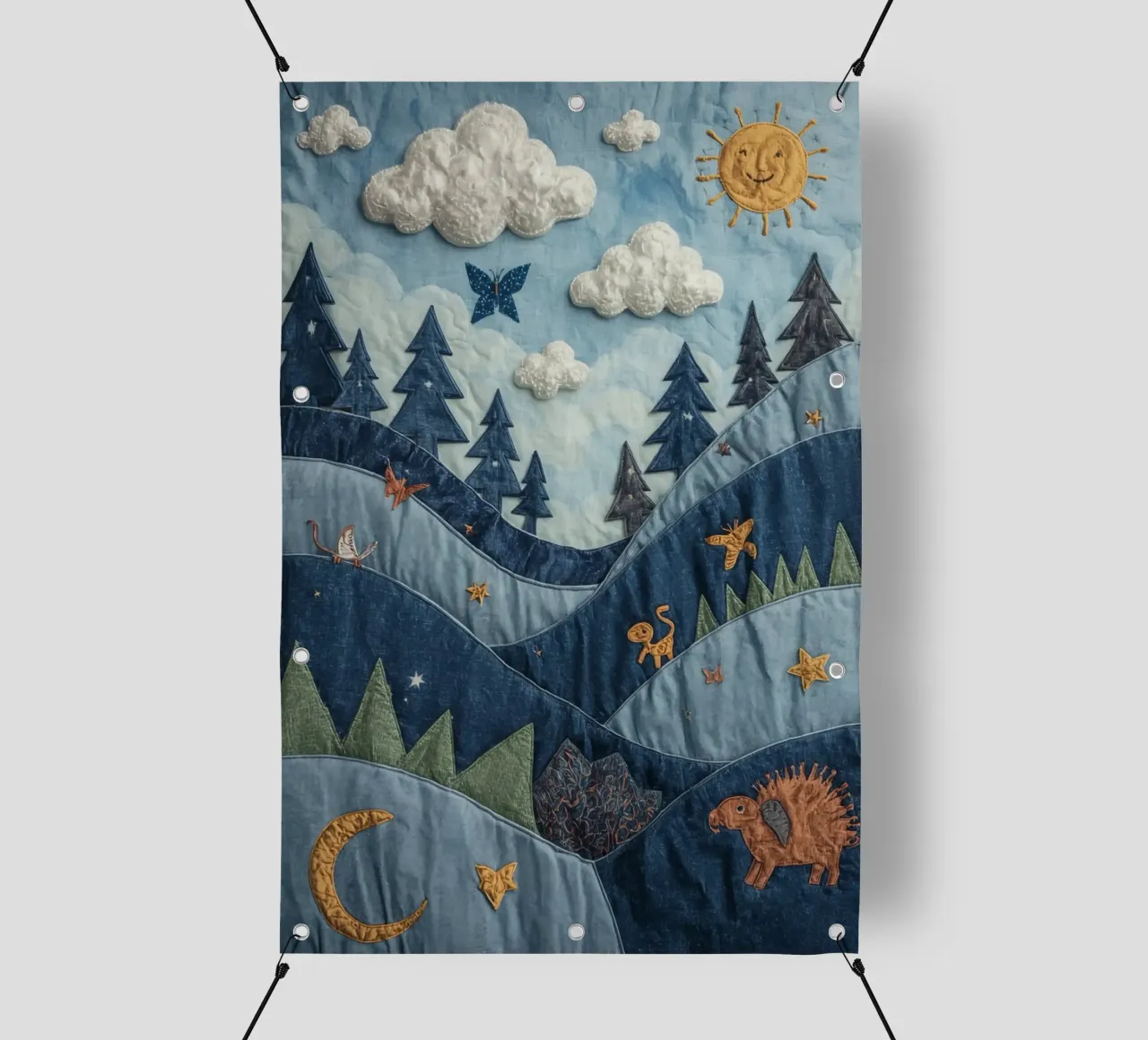 Paesaggio trapuntato con corpi celesti e animali selvatici telo in pvc da DesignDoodle