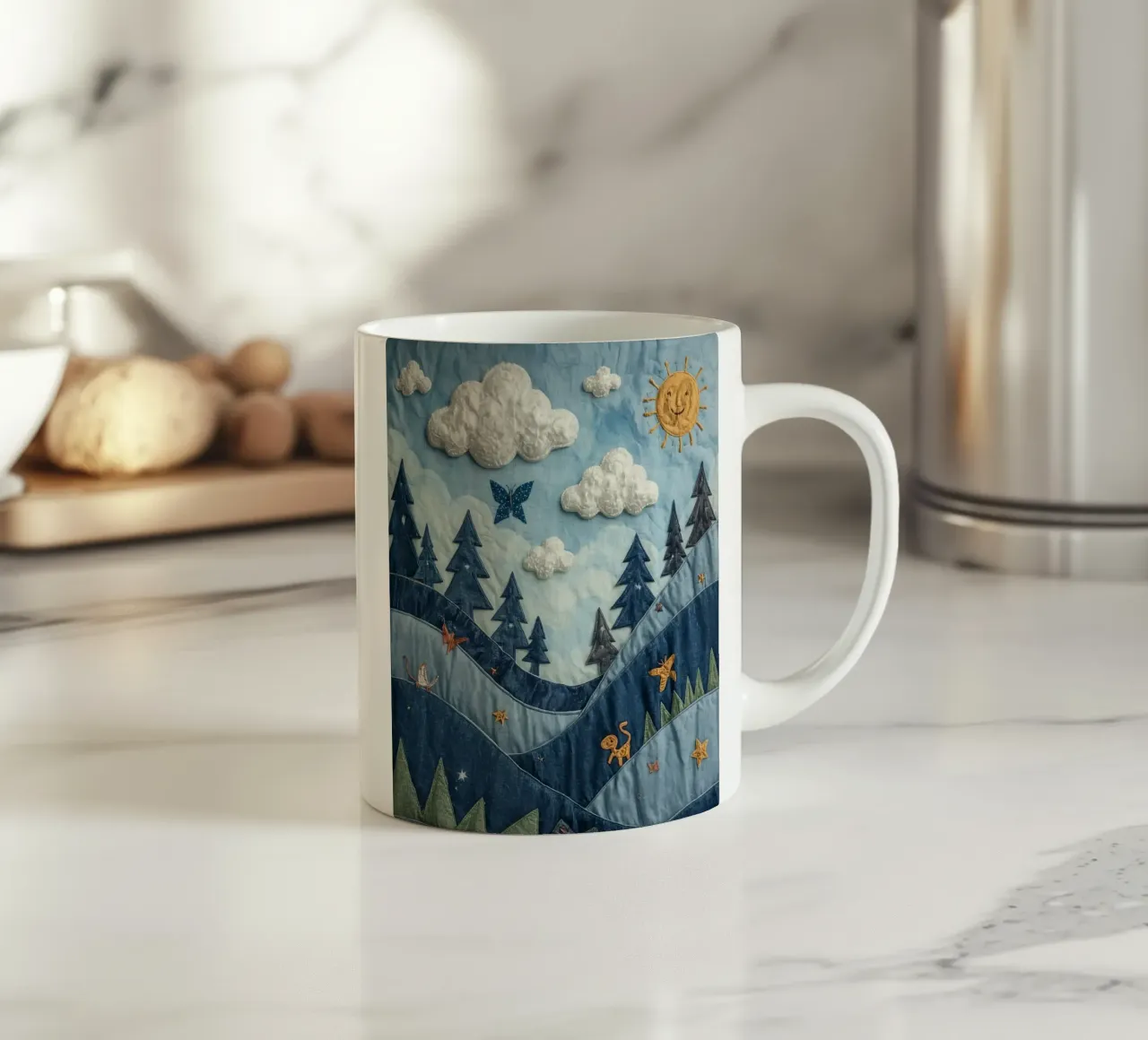 Paesaggio trapuntato con corpi celesti e animali selvatici tazza in ceramica da DesignDoodle