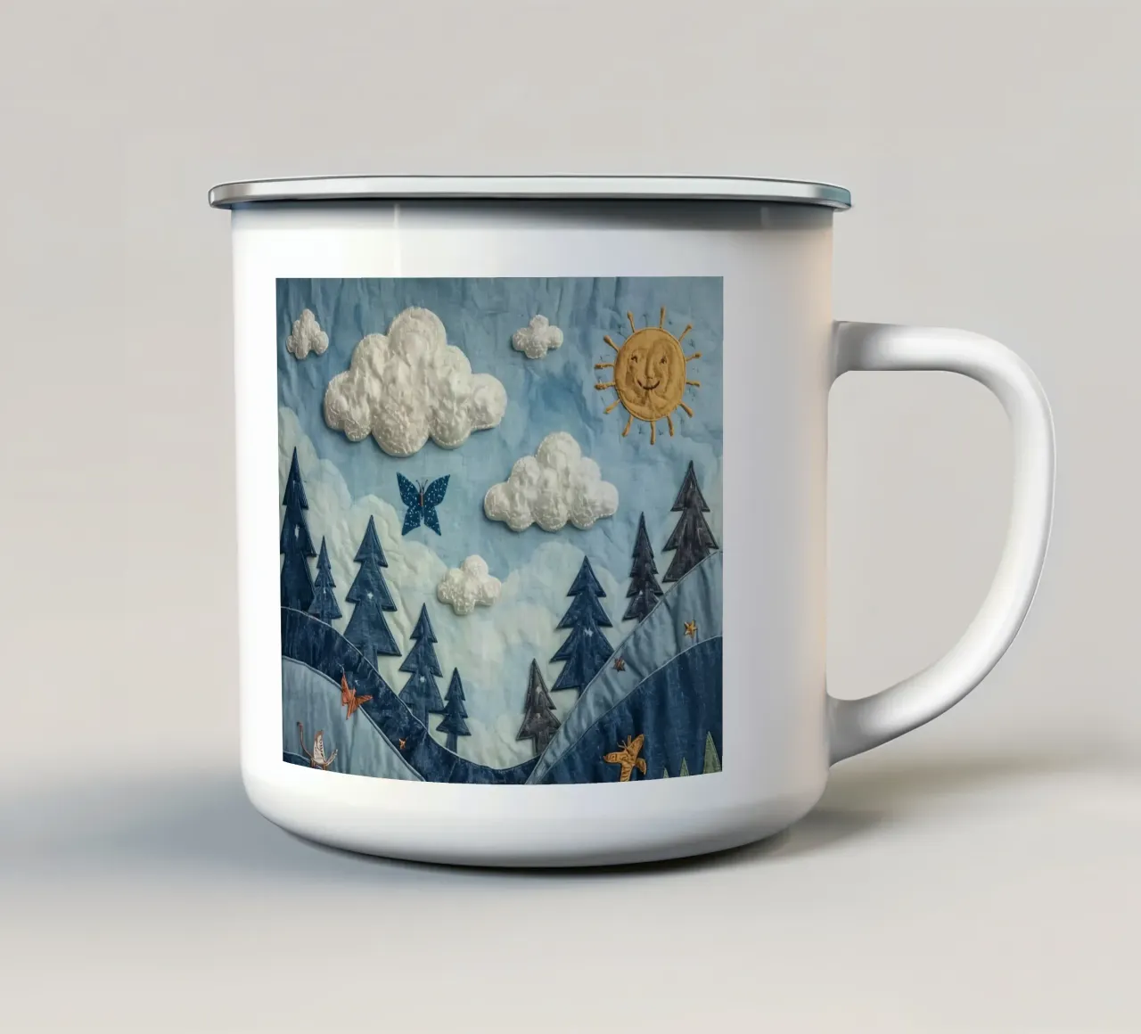 Paesaggio trapuntato con corpi celesti e animali selvatici tazza in smalto da DesignDoodle