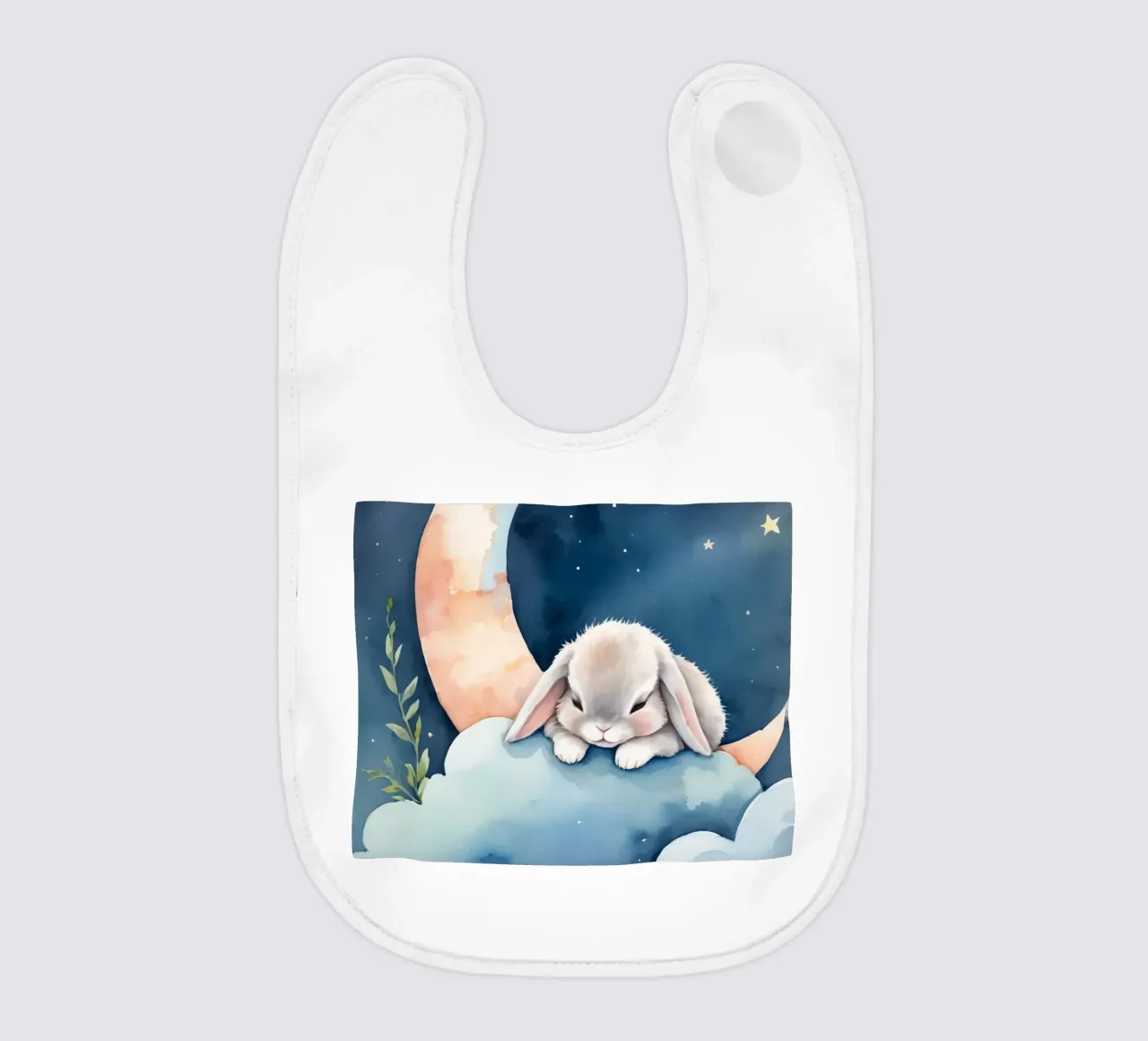 Coniglio che dorme su una nuvola con luna crescente e stelle bavaglino da DesignDoodle