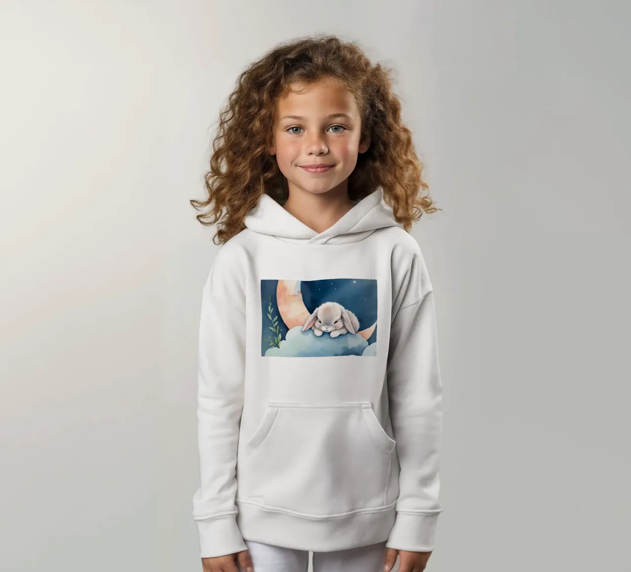 Coniglio che dorme su una nuvola con luna crescente e stelle felpa bambino con cappuccio da DesignDoodle