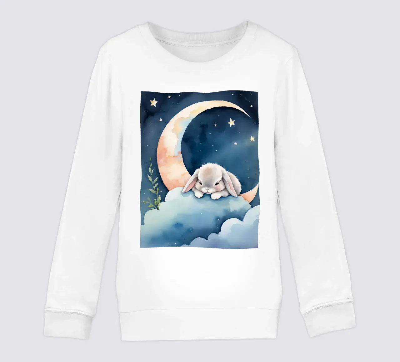 Conejo durmiendo en una nube con luna creciente y estrellas sudadera para niño de DesignDoodle
