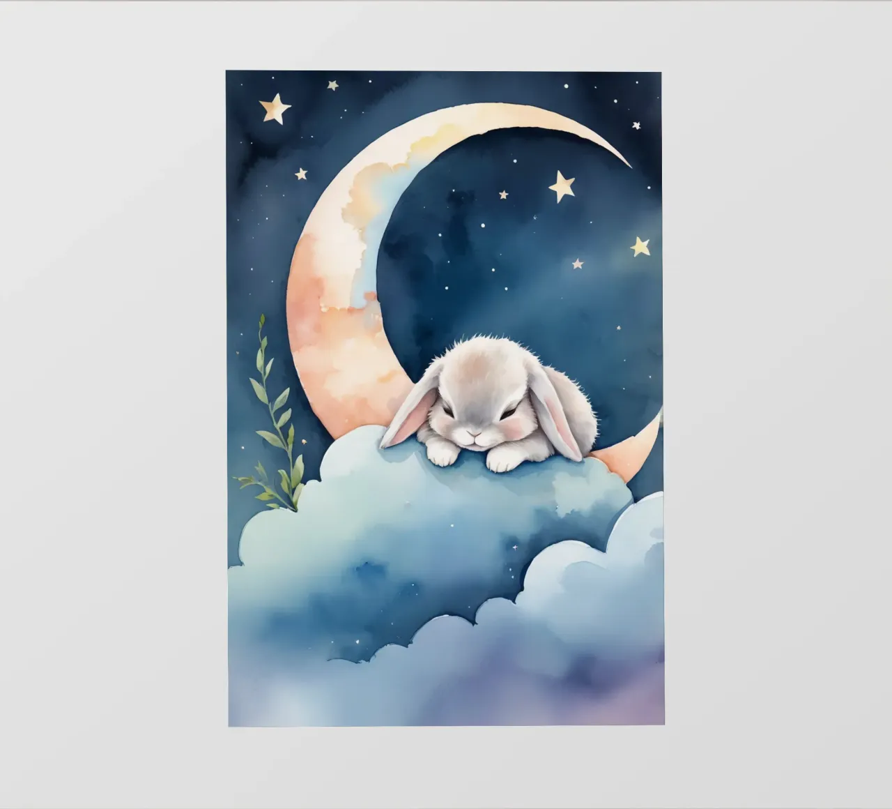 Coniglio che dorme su una nuvola con luna crescente e stelle pellicola backlit da DesignDoodle