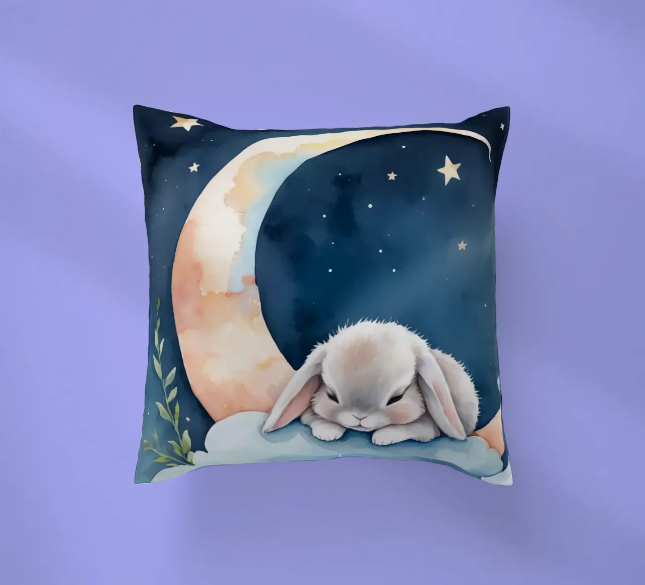 Coniglio che dorme su una nuvola con luna crescente e stelle cuscino da DesignDoodle