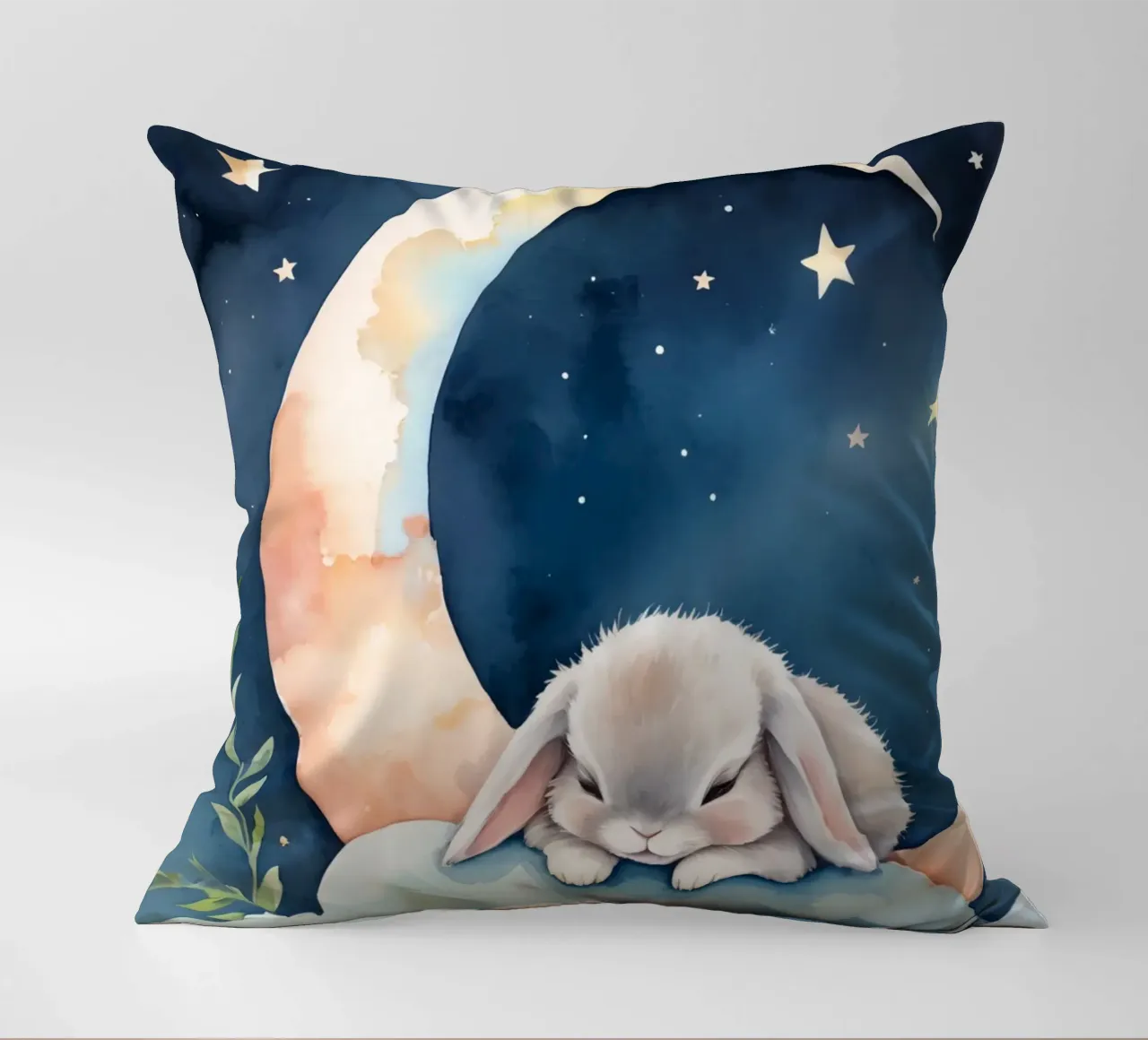 Coniglio che dorme su una nuvola con luna crescente e stelle cuscino da DesignDoodle
