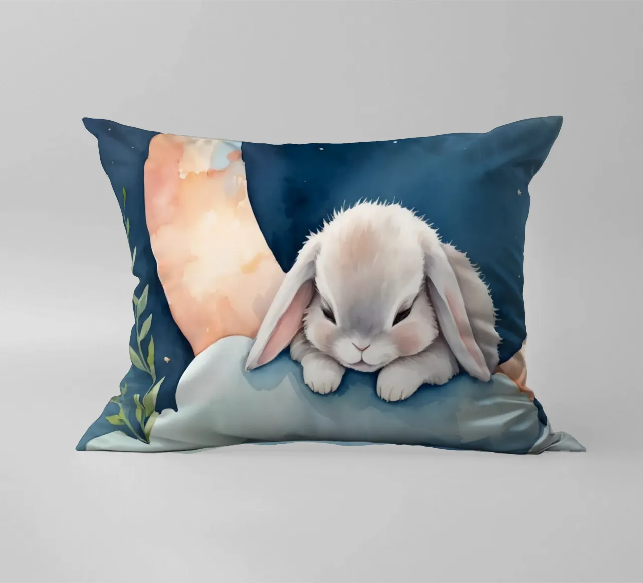 Coniglio che dorme su una nuvola con luna crescente e stelle cuscino da DesignDoodle