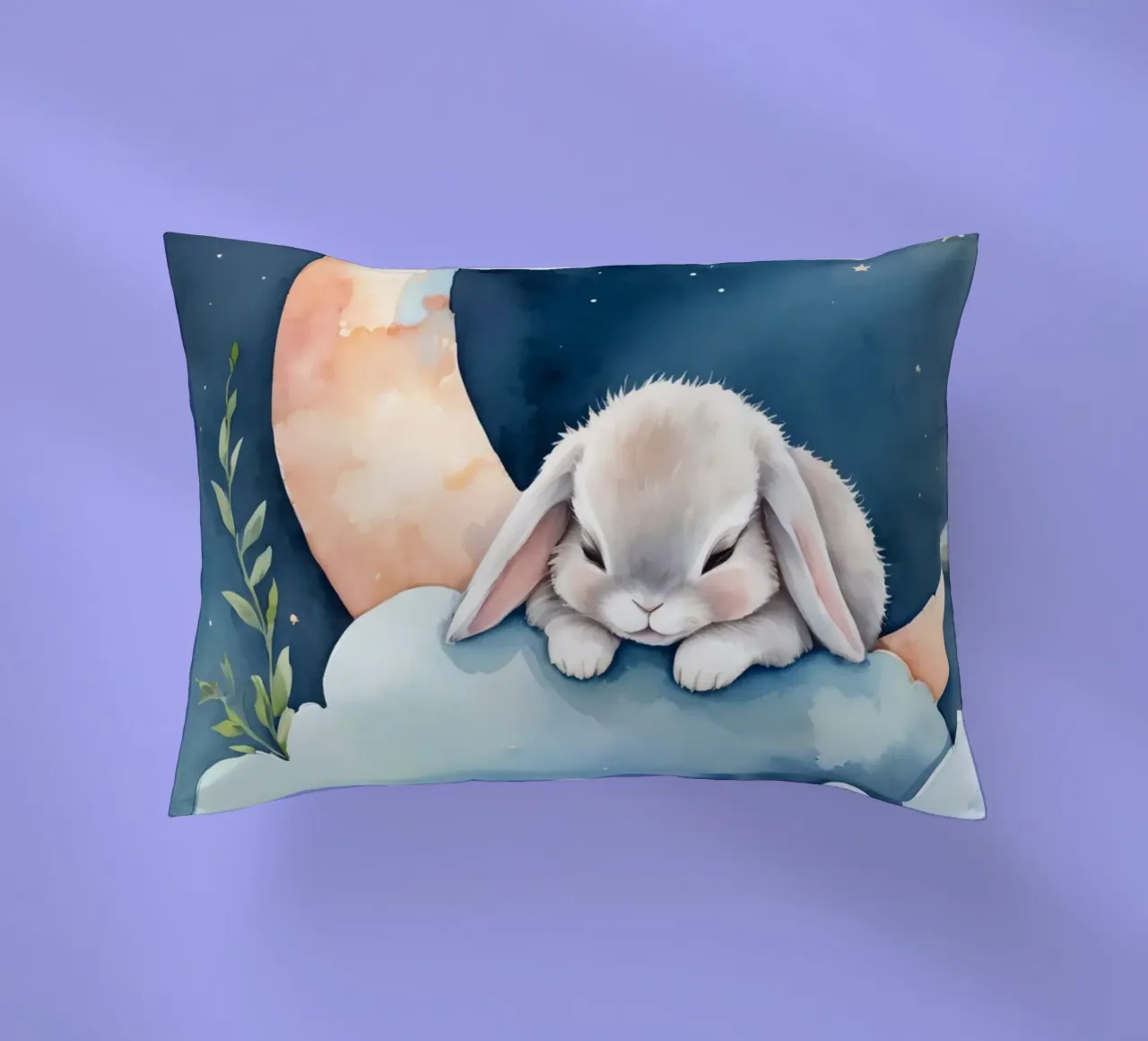 Coniglio che dorme su una nuvola con luna crescente e stelle cuscino da DesignDoodle